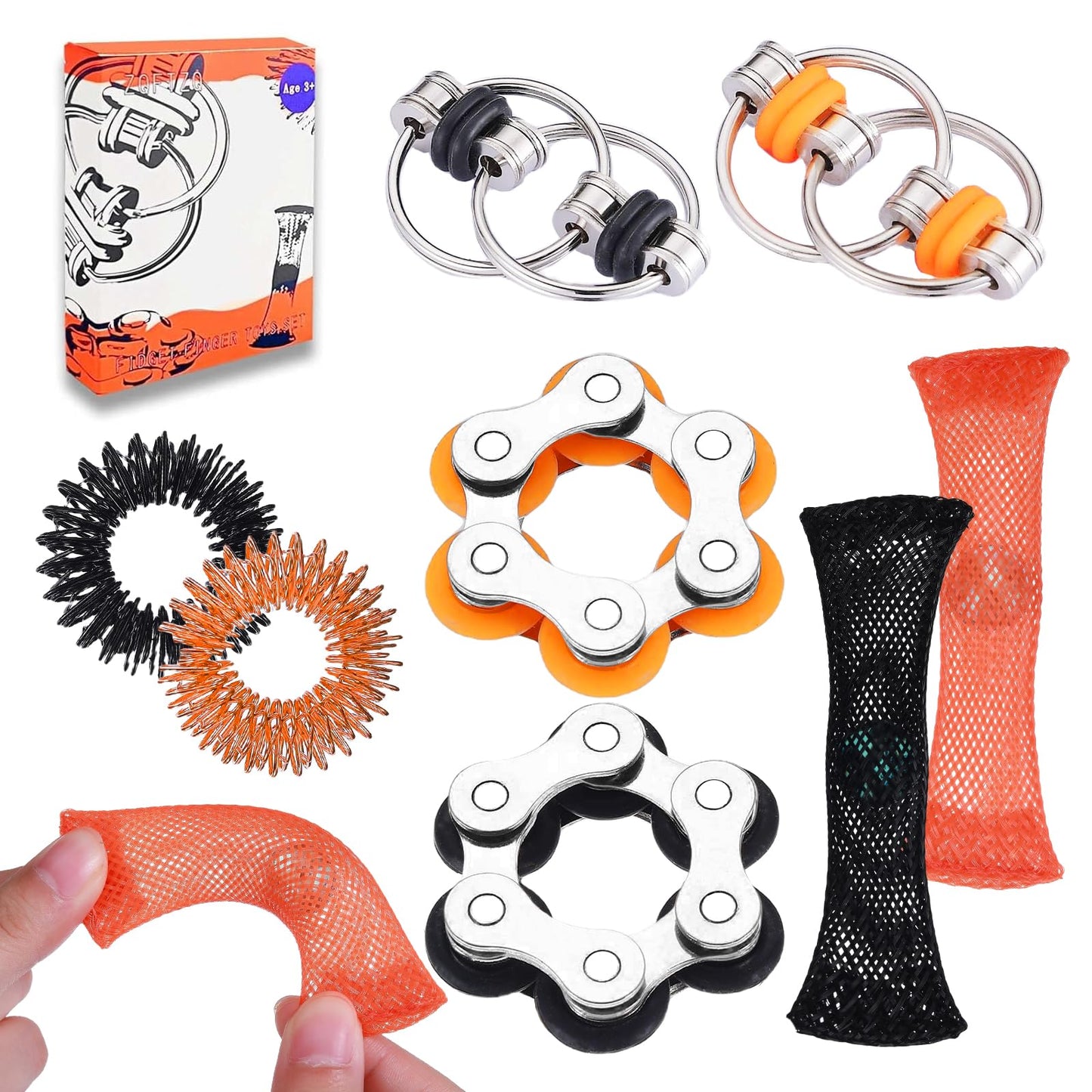 8-Pcs Sensory Fidget Toy Set | Spinner, Rings & Mesh Fidgets | ZQFTZQ