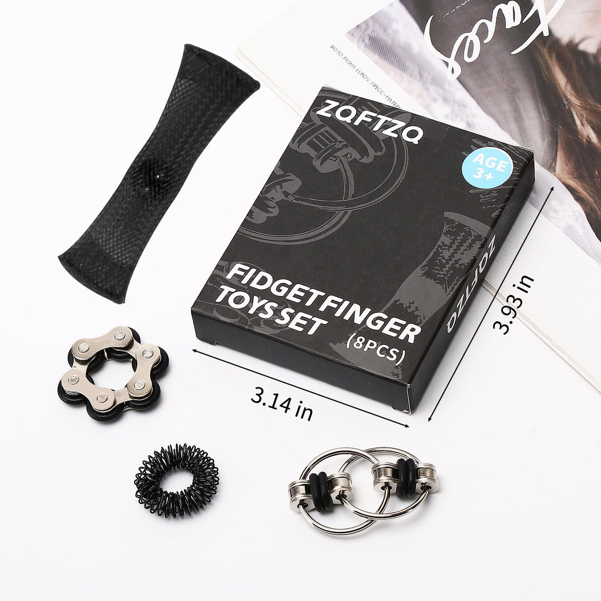 ZQFTZQ 8-Piece Sensory Fidget Toy Set — Acupressure Rings, Flippy Chain, Mesh Marble & Bike Chain