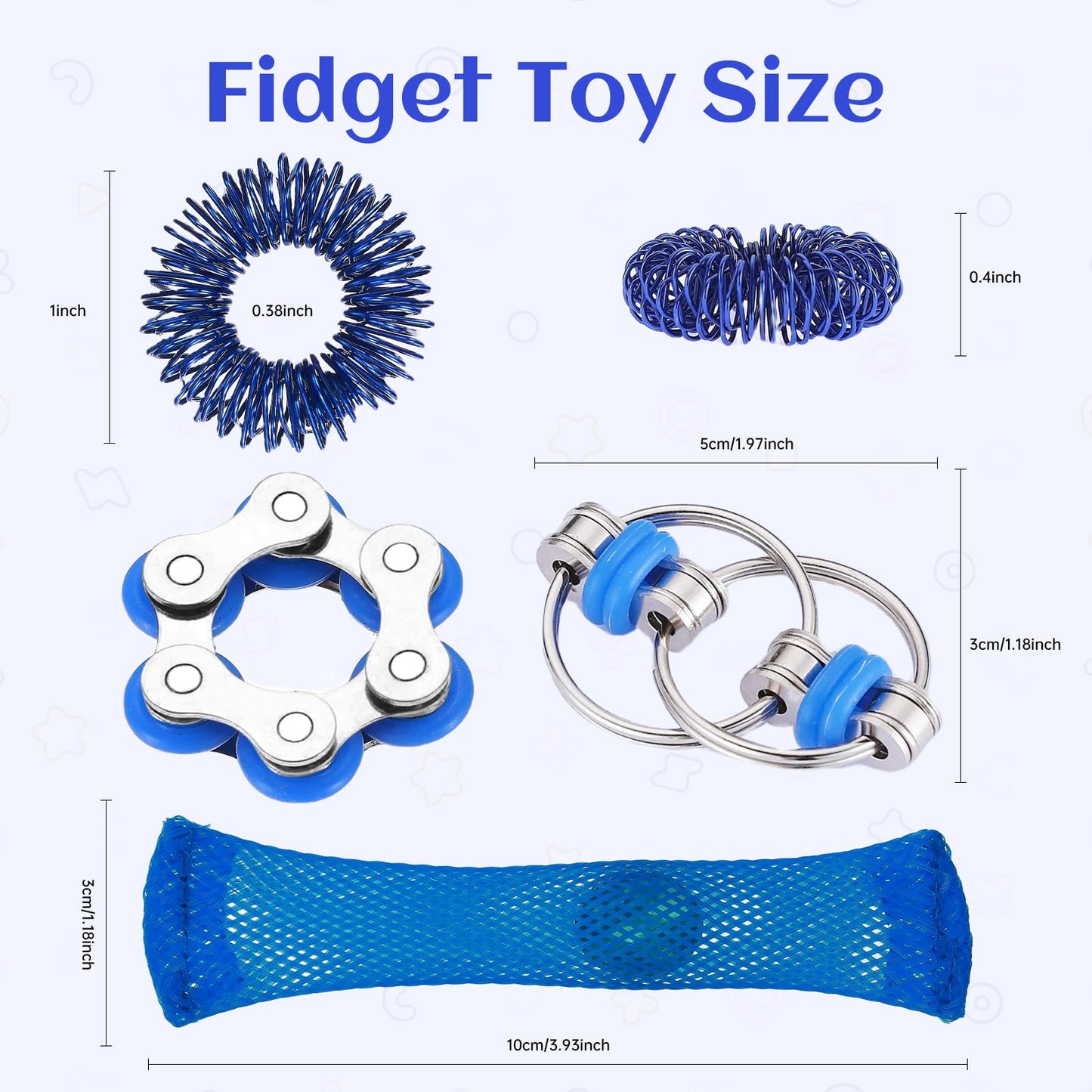ZQFTZQ 8 Pcs Sensory Fidget Toys Pack – Flippy Roller Chains, Marble Mesh, Bike Chain, Spiky Rings