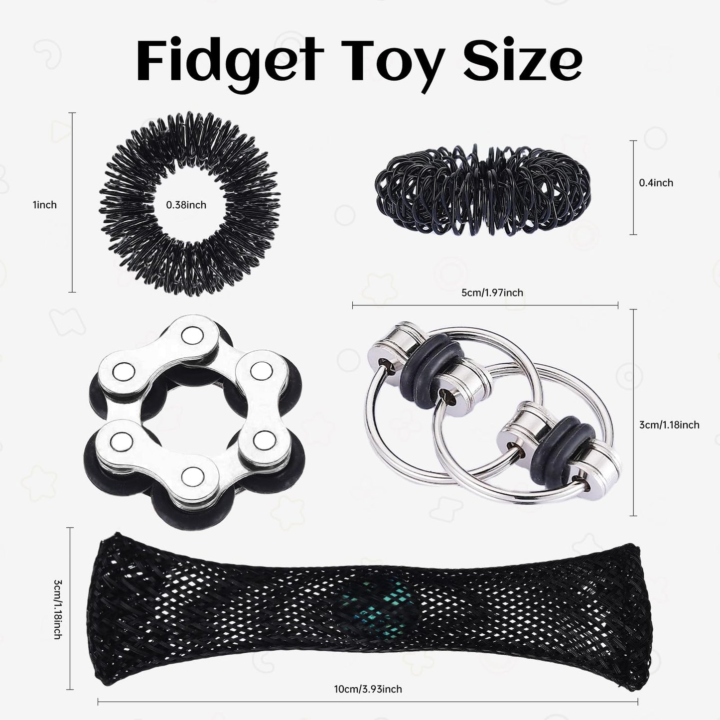 ZQFTZQ 8-Piece Sensory Fidget Toy Set — Acupressure Rings, Flippy Chain, Mesh Marble & Bike Chain