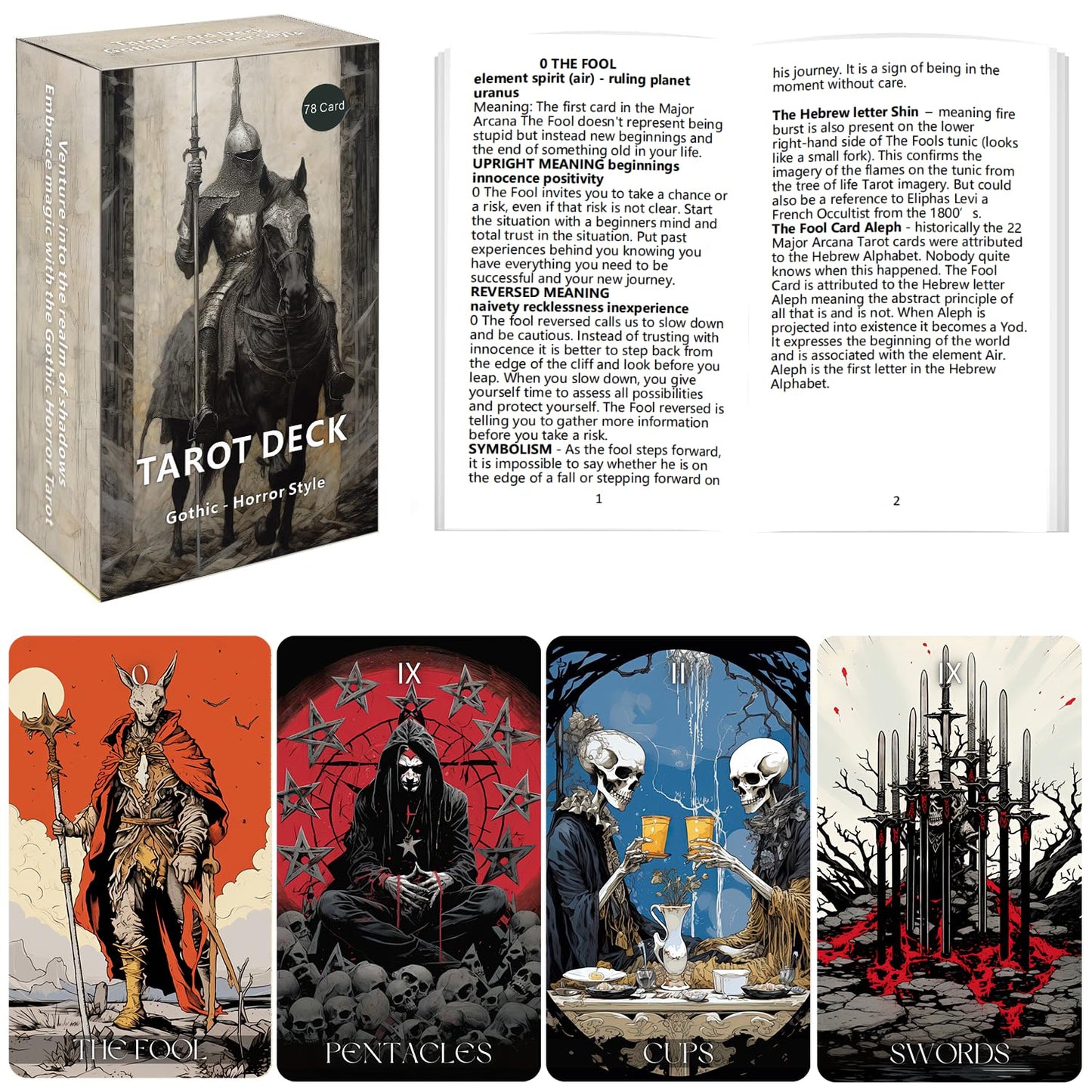 ZHQGYN 78 Tarot Cards Deck with Guide Book | Dark Horror Tarot for All Levels