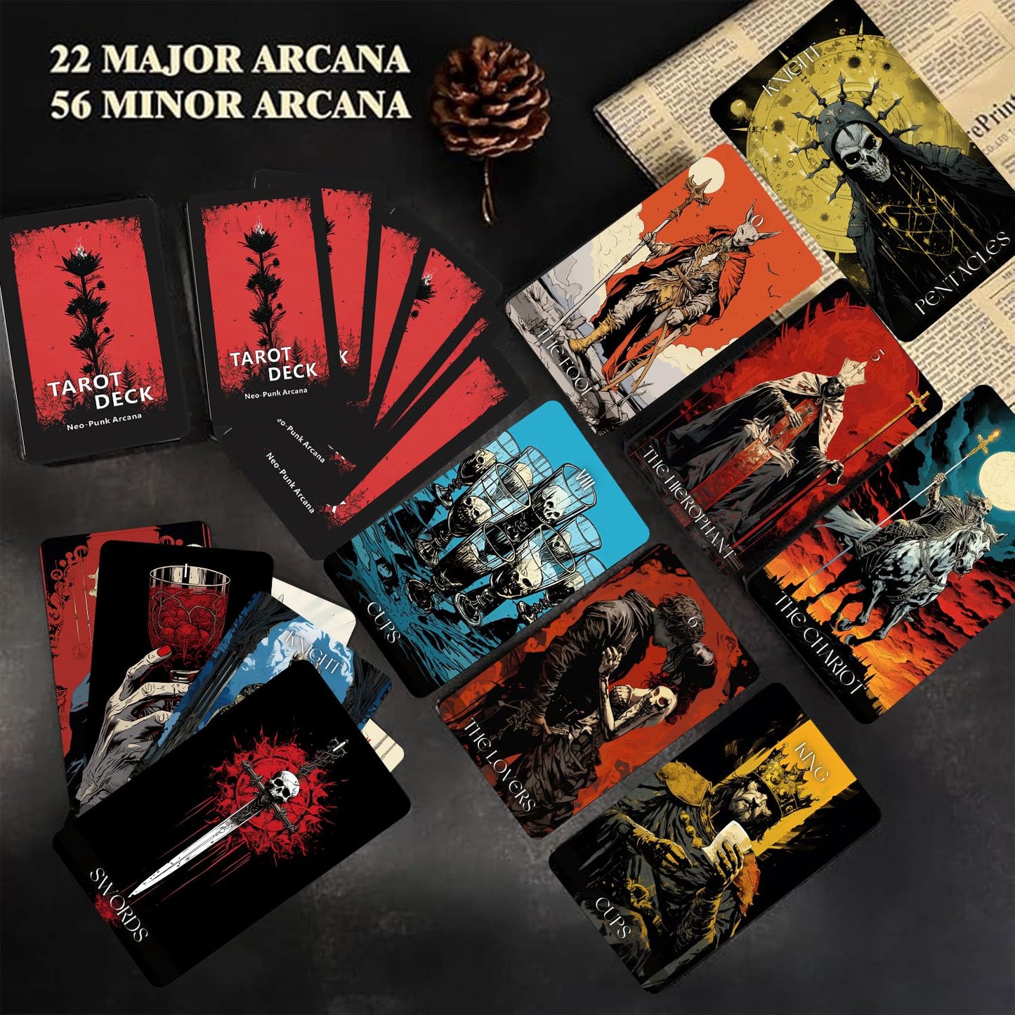 ZHQGYN 78 Tarot Cards Deck with Guide Book | Dark Horror Tarot for All Levels
