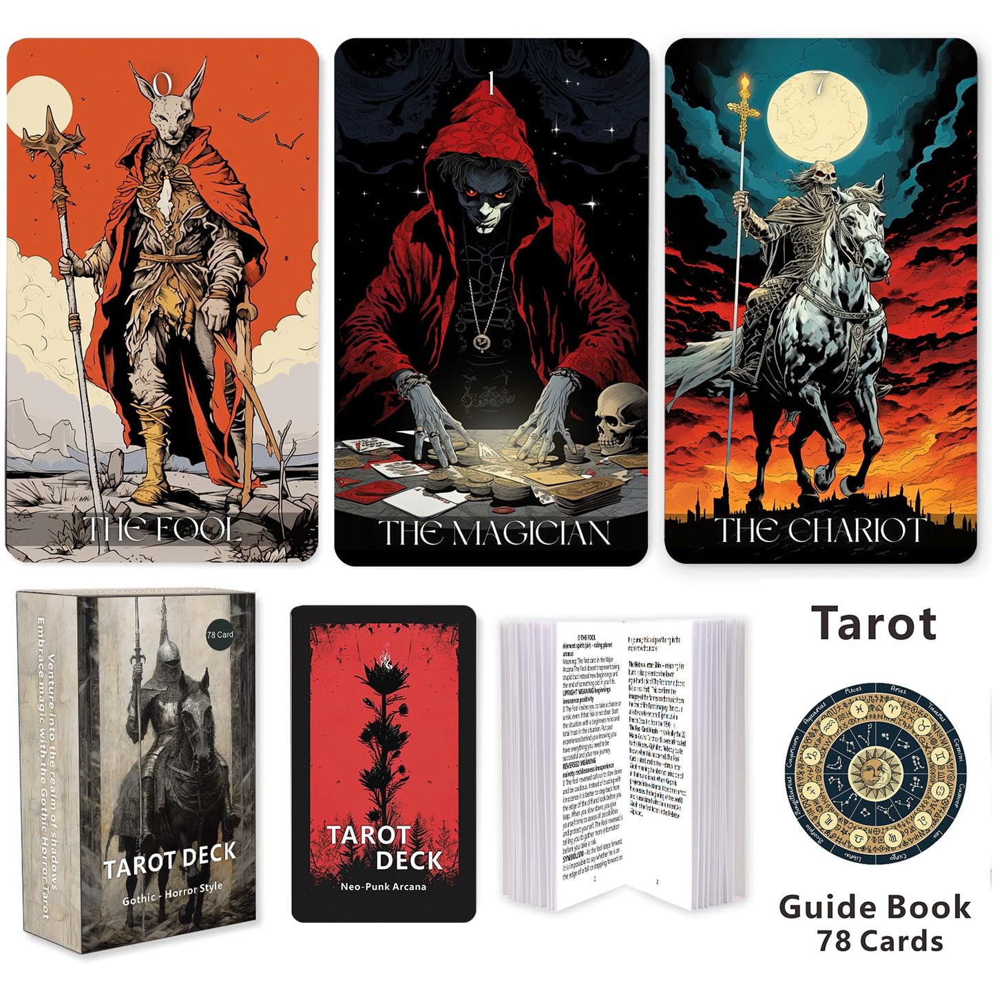 ZHQGYN 78 Tarot Cards Deck with Guide Book | Dark Horror Tarot for All Levels