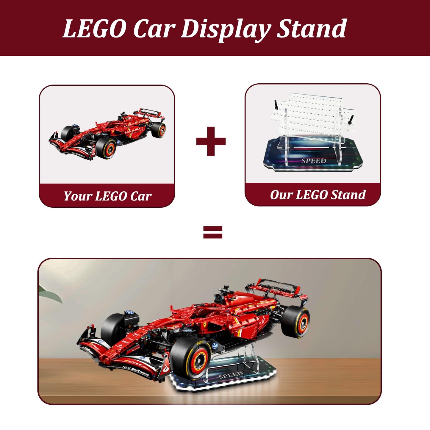 ZQYALPSID LED Display Stand for Lego F1 42207 – Acrylic USB Lighted Base, Universal Technic Fit