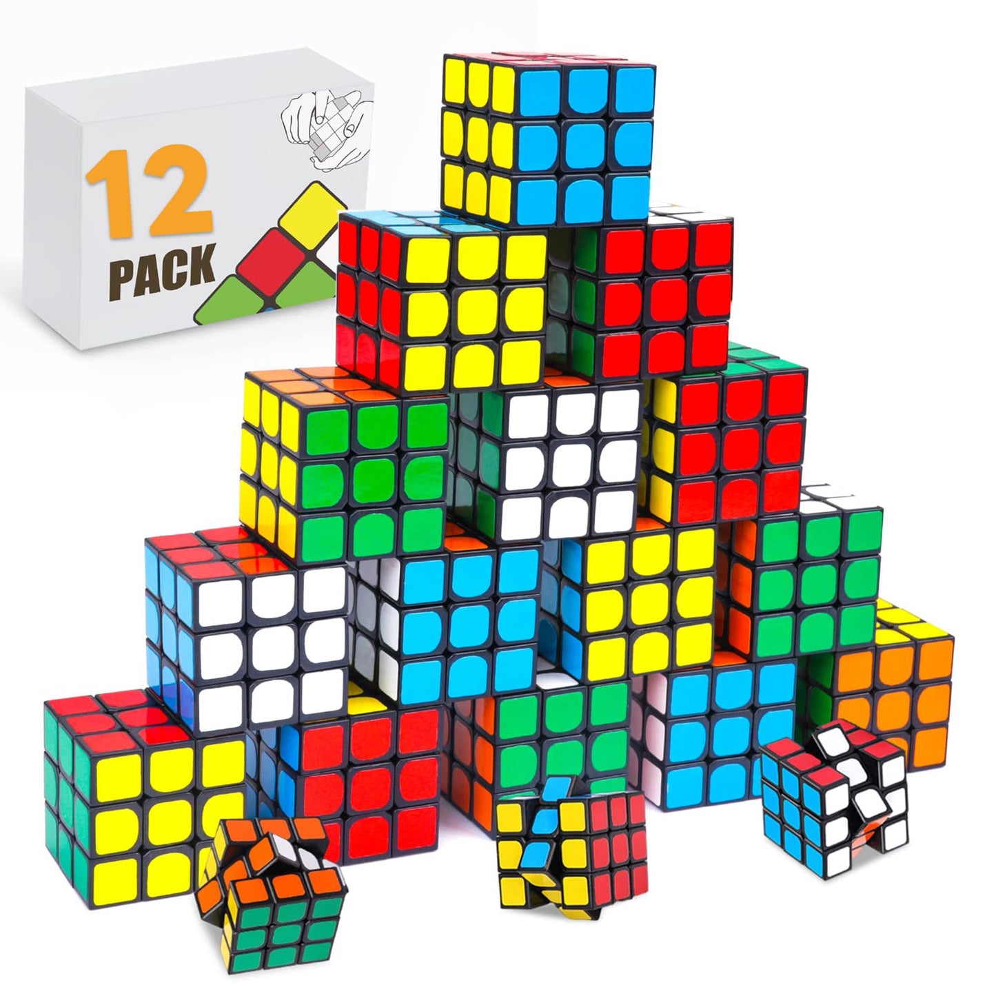 ZREVSB Mini Speed Cube – 1.18in 3x3 Party Favors, Classroom Rewards (12 Pack)