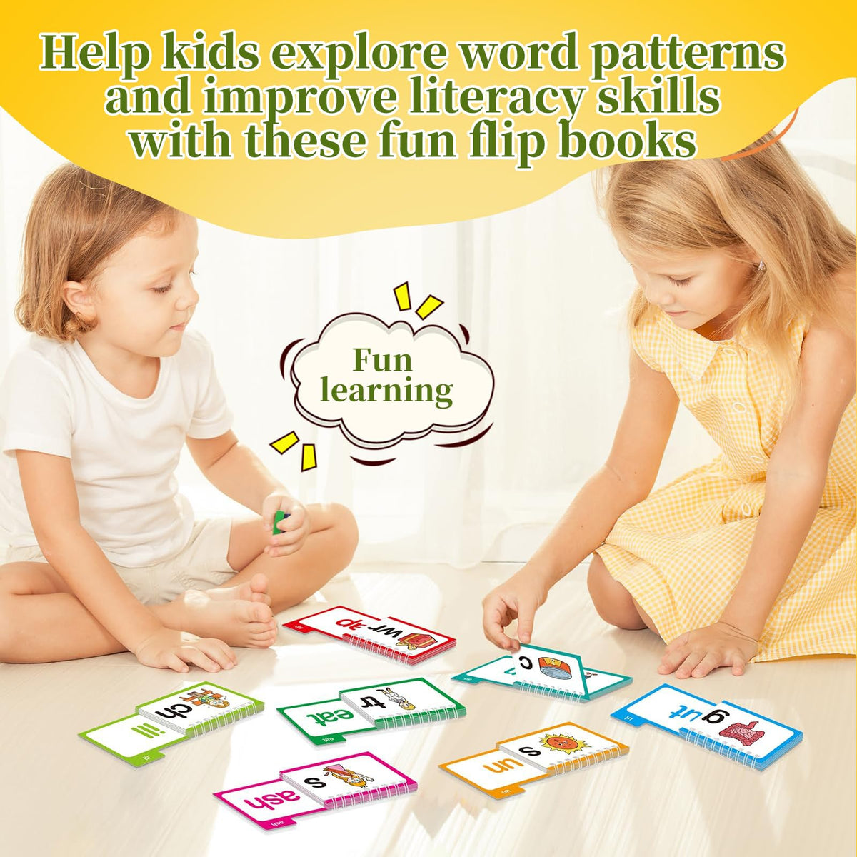 ZREVSB 30 Word Families, Sight Words & ABC Phonics Flash Cards – Kindergarten Learning Set
