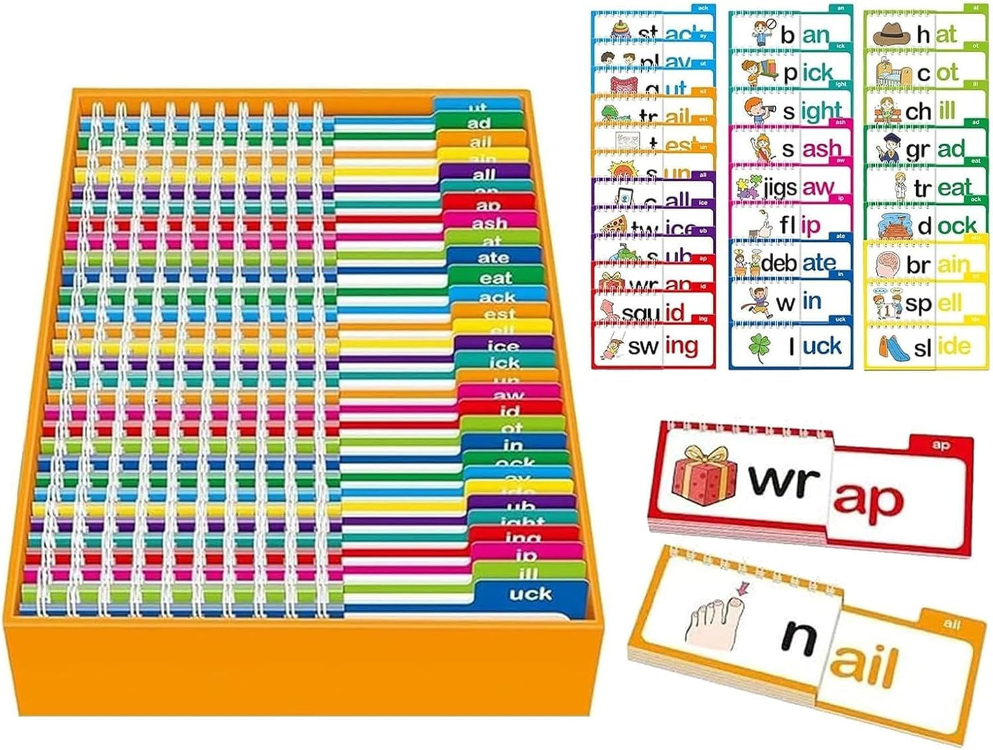 ZREVSB 30 Word Families, Sight Words & ABC Phonics Flash Cards – Kindergarten Learning Set