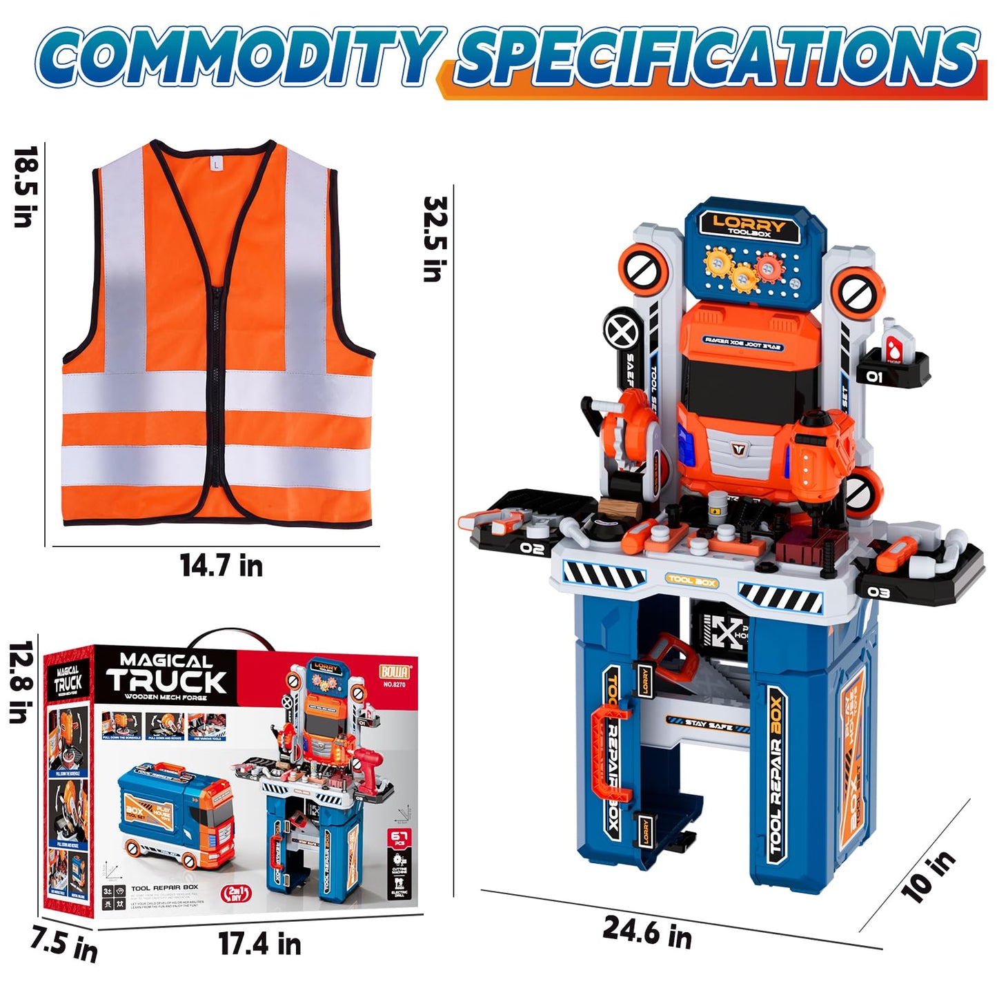 Zsinb Kids Tool Bench Set with Electric Drill & Work Clothes – 68 PCS STEM Pretend Play Toy