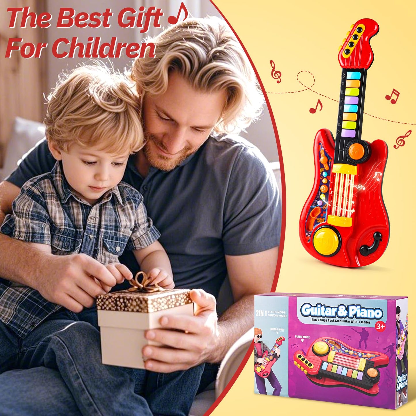 Zsinb Kids Guitar-Piano 2-in-1 for 3-5 Year Olds | Adjustable Educational Toy