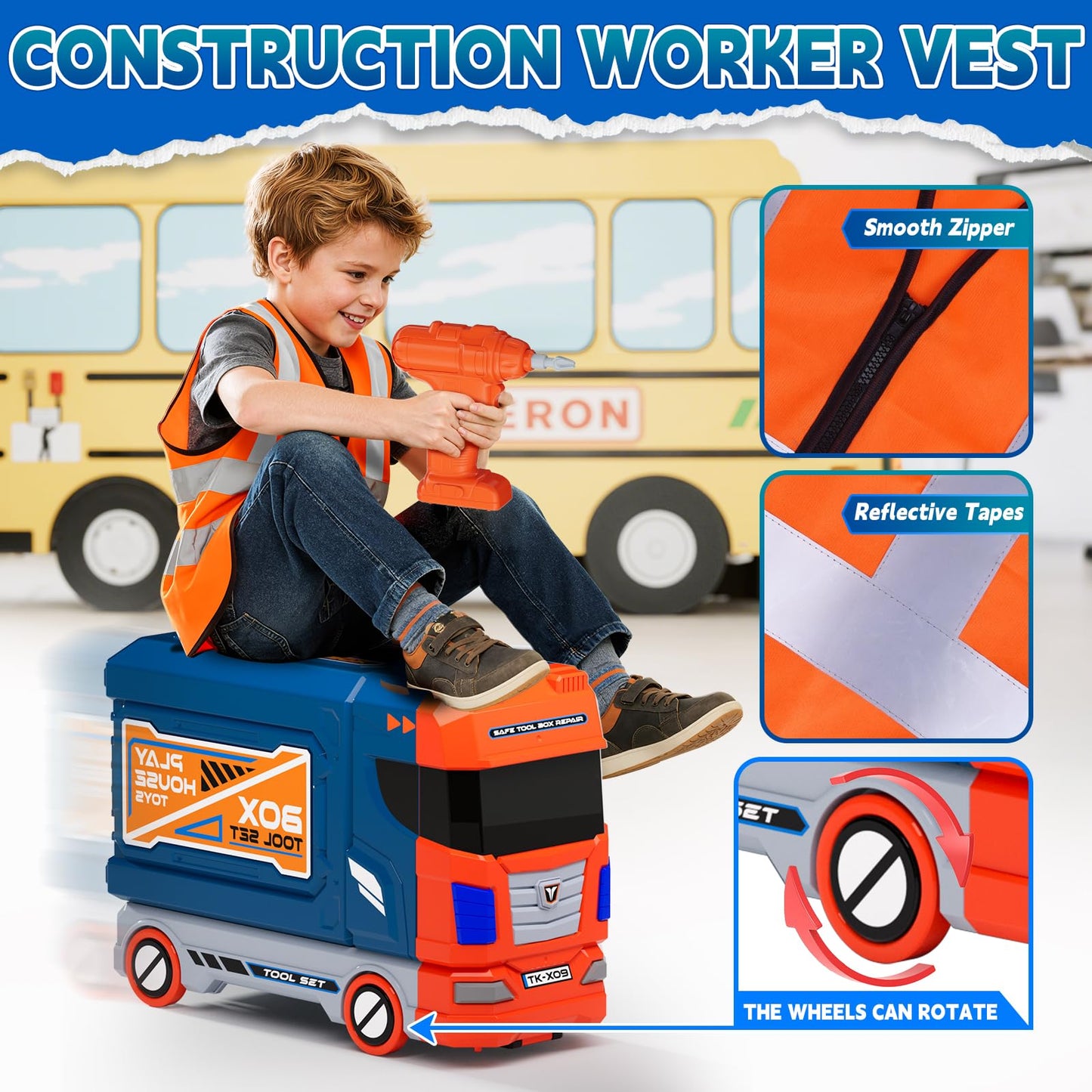 Zsinb Kids Tool Bench Set with Electric Drill & Work Clothes – 68 PCS STEM Pretend Play Toy