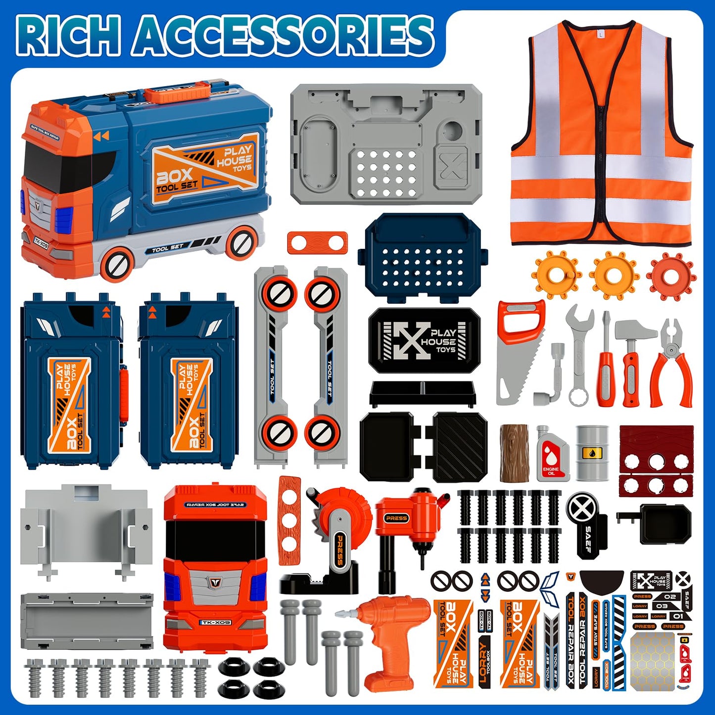 Zsinb Kids Tool Bench Set with Electric Drill & Work Clothes – 68 PCS STEM Pretend Play Toy
