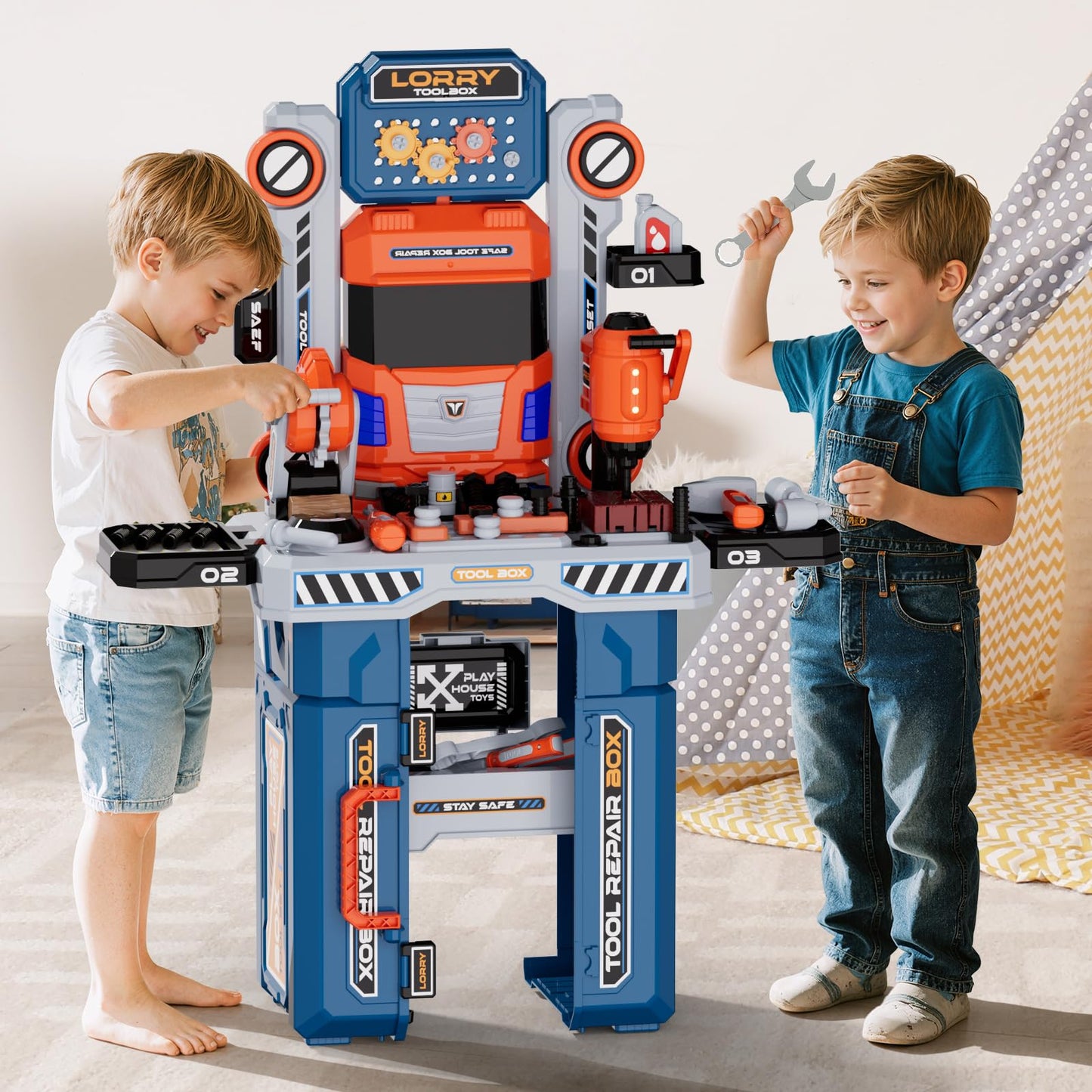 Zsinb Kids Tool Bench Set with Electric Drill & Work Clothes – 68 PCS STEM Pretend Play Toy