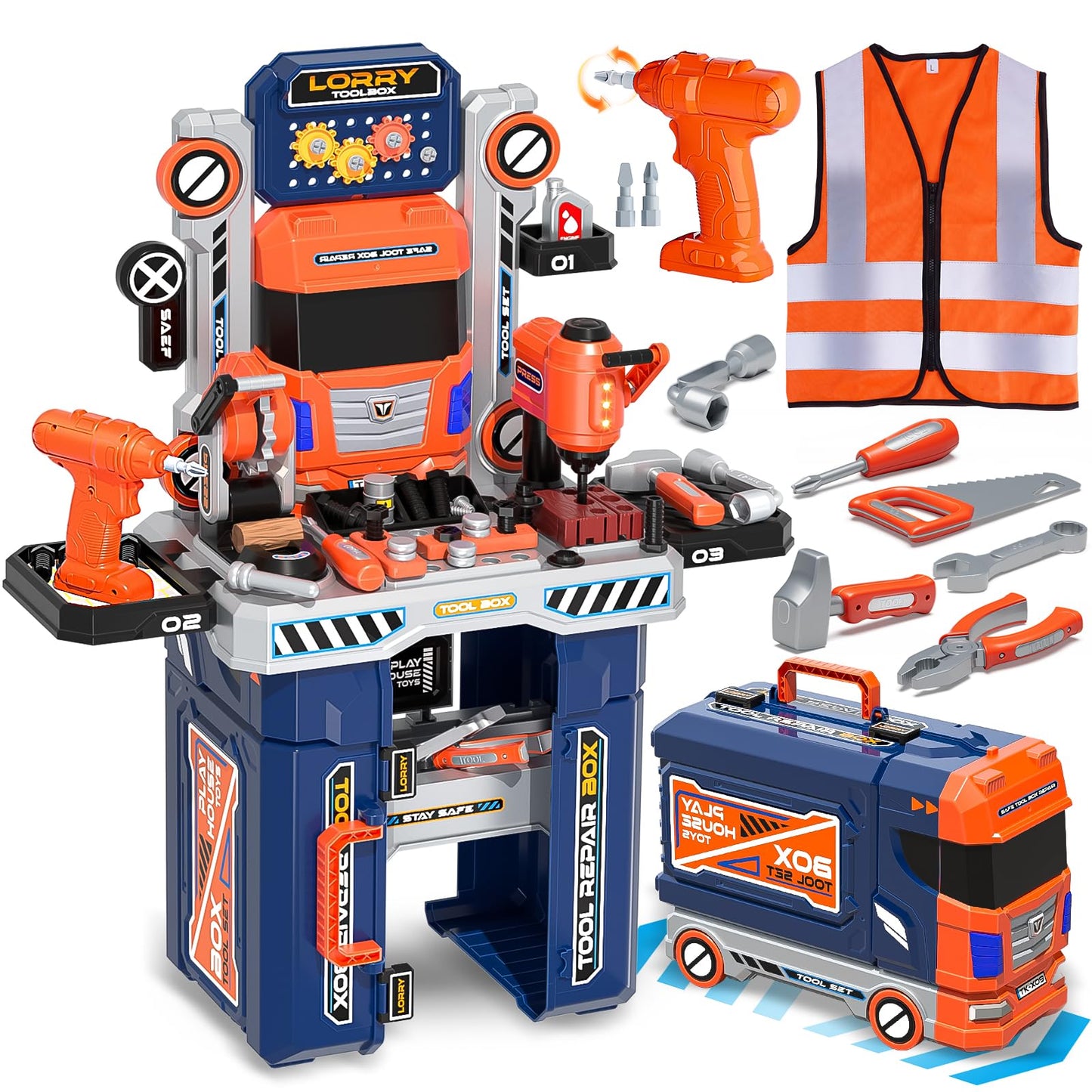 Zsinb Kids Tool Bench Set with Electric Drill & Work Clothes – 68 PCS STEM Pretend Play Toy