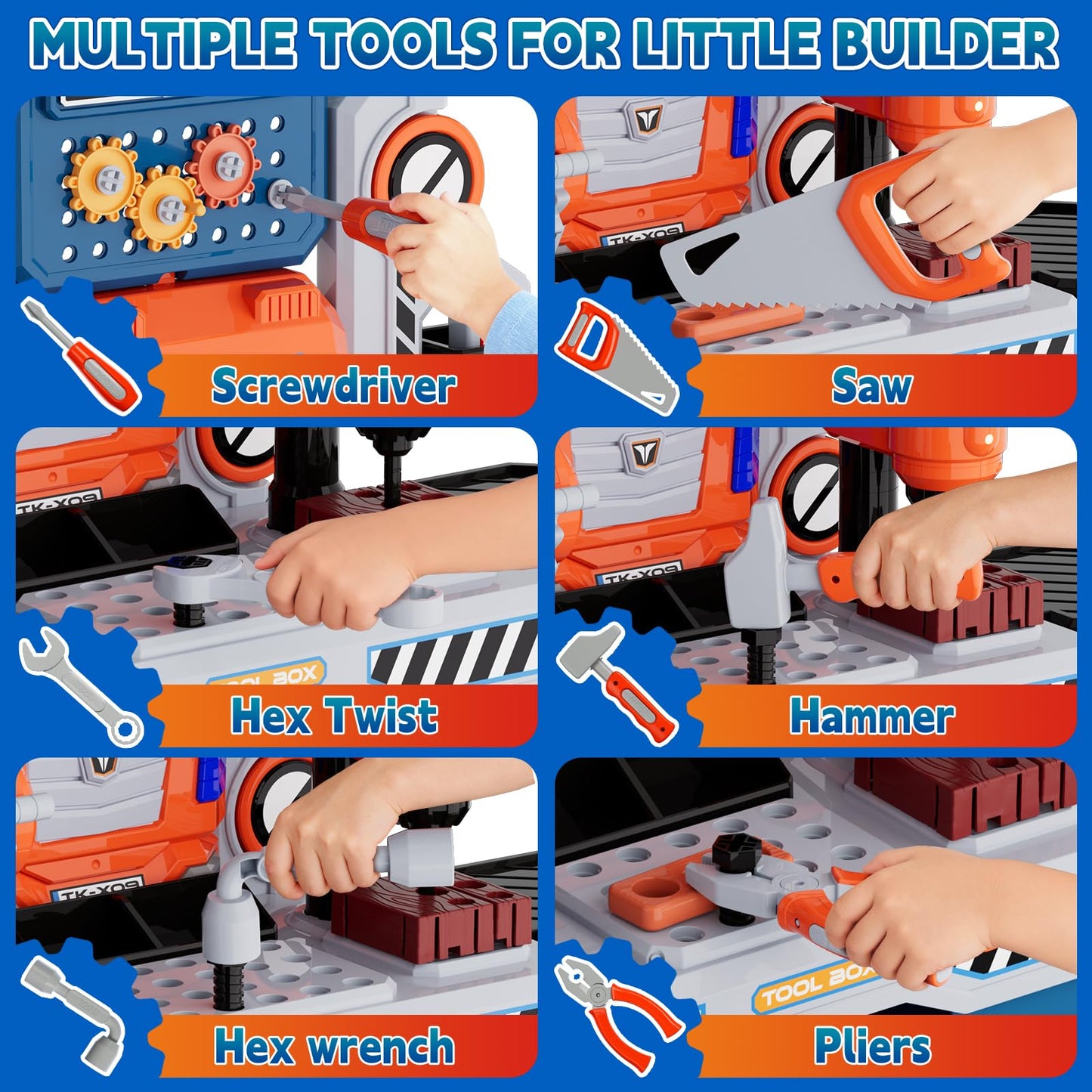 Zsinb Kids Tool Bench Set with Electric Drill & Work Clothes – 68 PCS STEM Pretend Play Toy