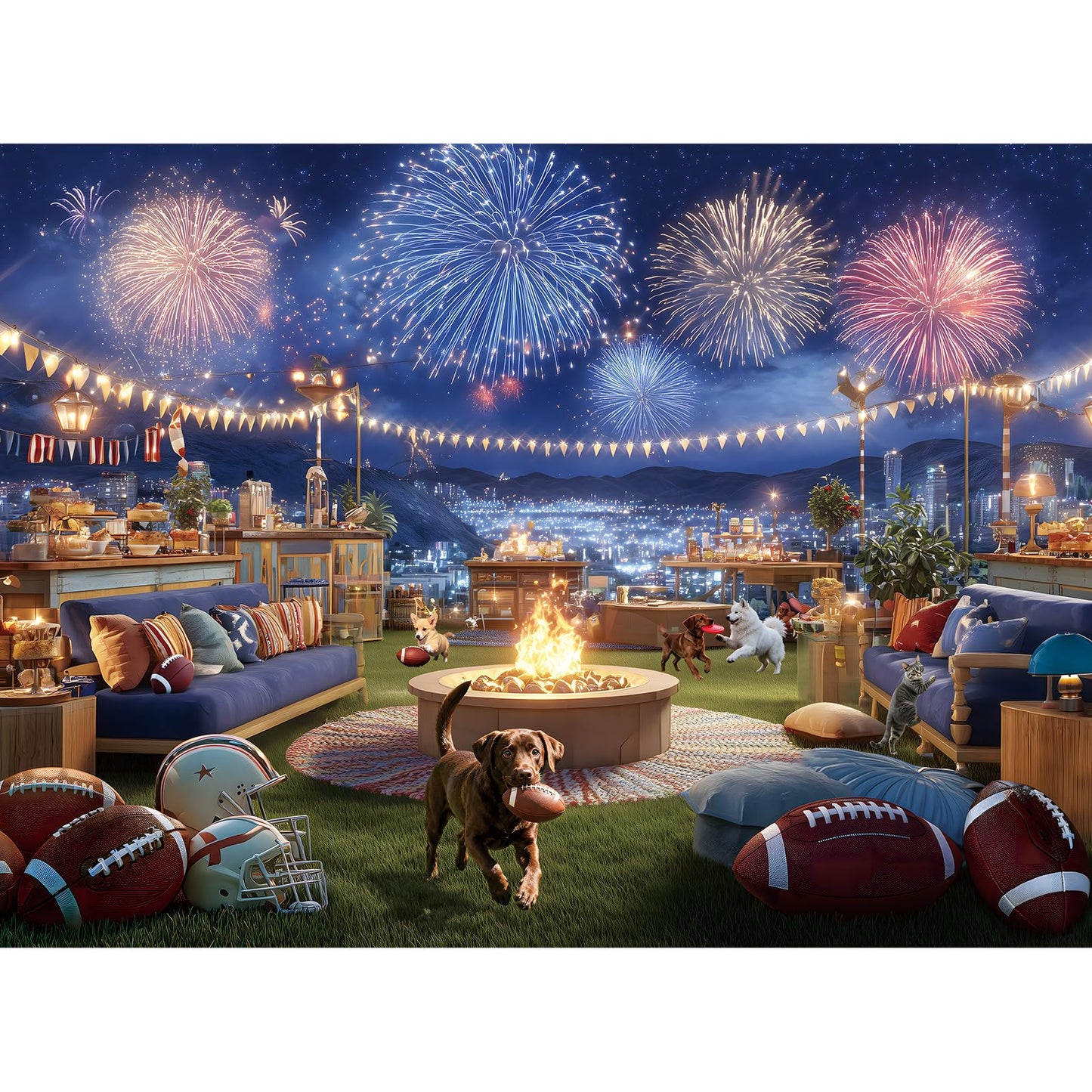 ZSYCZAO 500-Piece Puzzle for Adults – Football Rooftop Party with Fireworks | 20.5 x 15 in