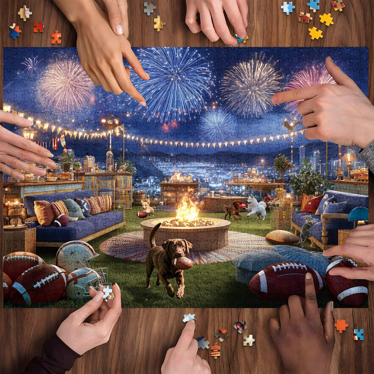 ZSYCZAO 500-Piece Puzzle for Adults – Football Rooftop Party with Fireworks | 20.5 x 15 in