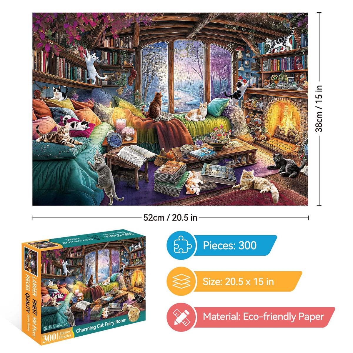 ZSYCZAO 300 Piece Puzzle for Adults — Large Piece Fantasy Cat Winter Jigsaw Puzzle