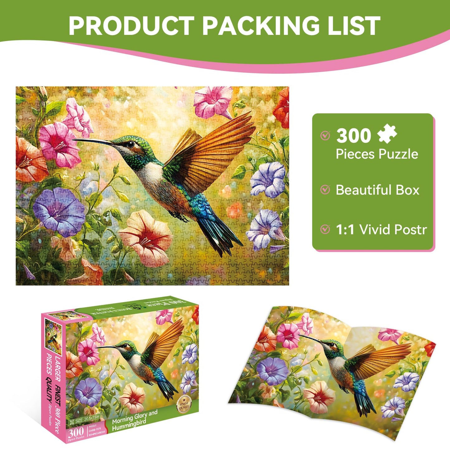 ZSYCZAO 300-Piece Jigsaw Puzzle for Adults – Spring Flower Hummingbird