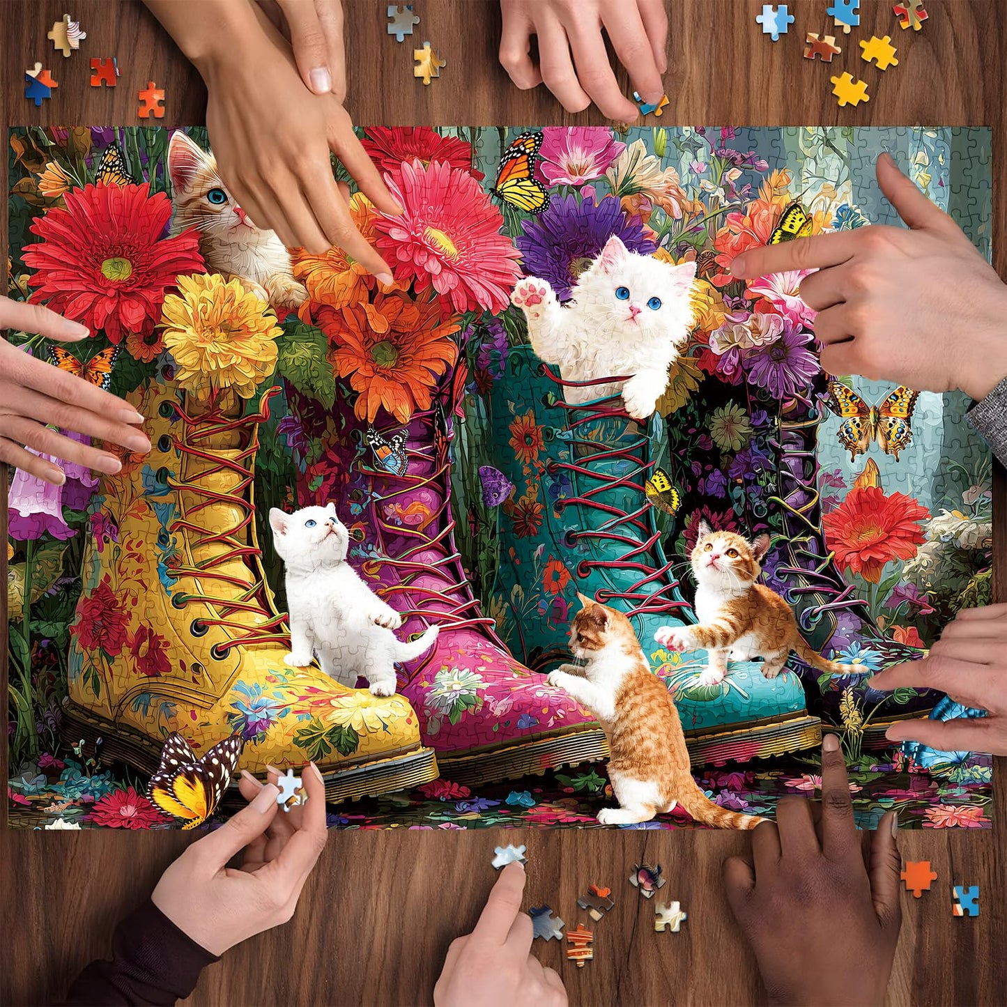 ZSYCZAO 500 Pieces Puzzle for Adults – Martin Boots Cats Flowers 20.5 x 15 in