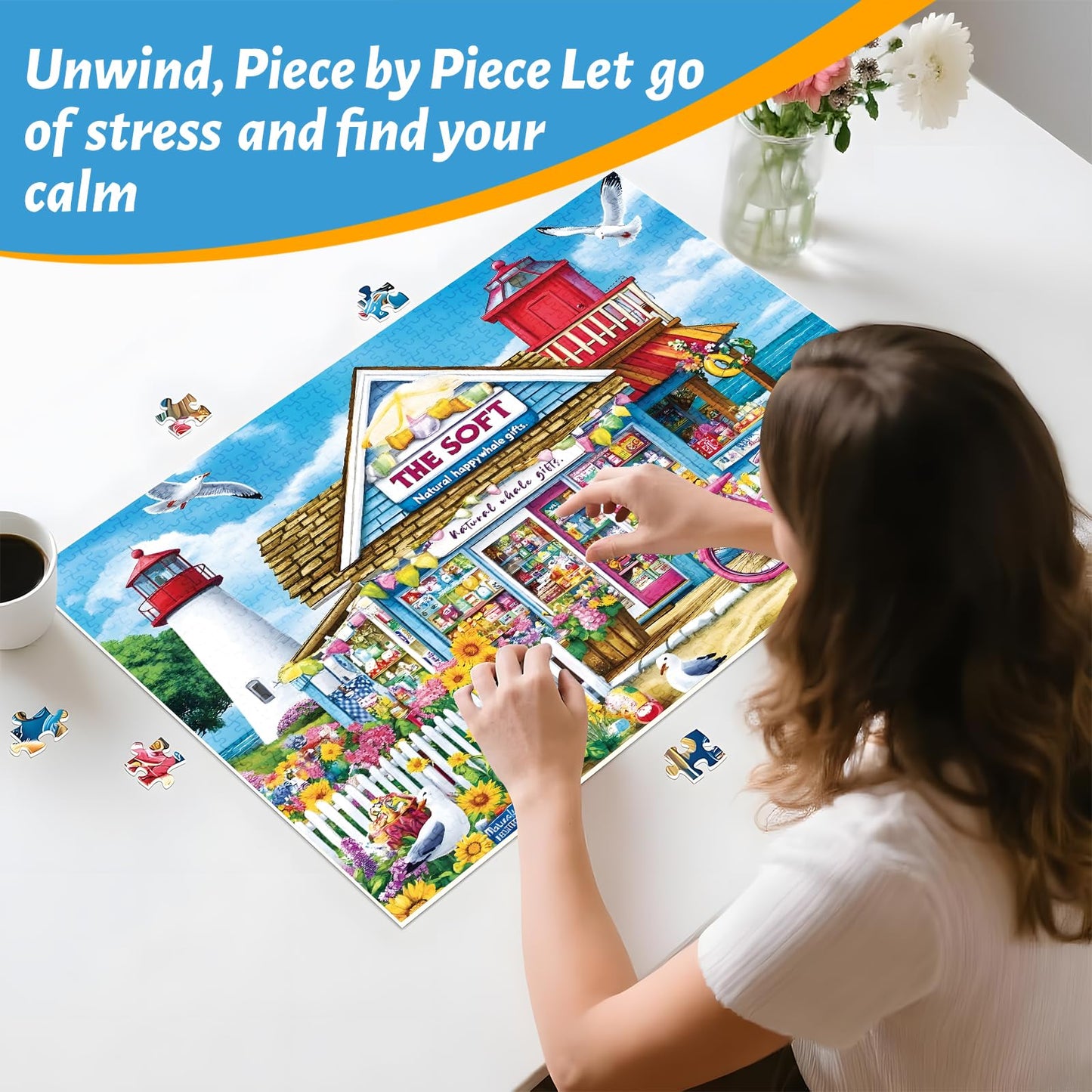 ZSYCZAO 500 Piece Puzzle for Adults – Coastal Flowers & Ocean View