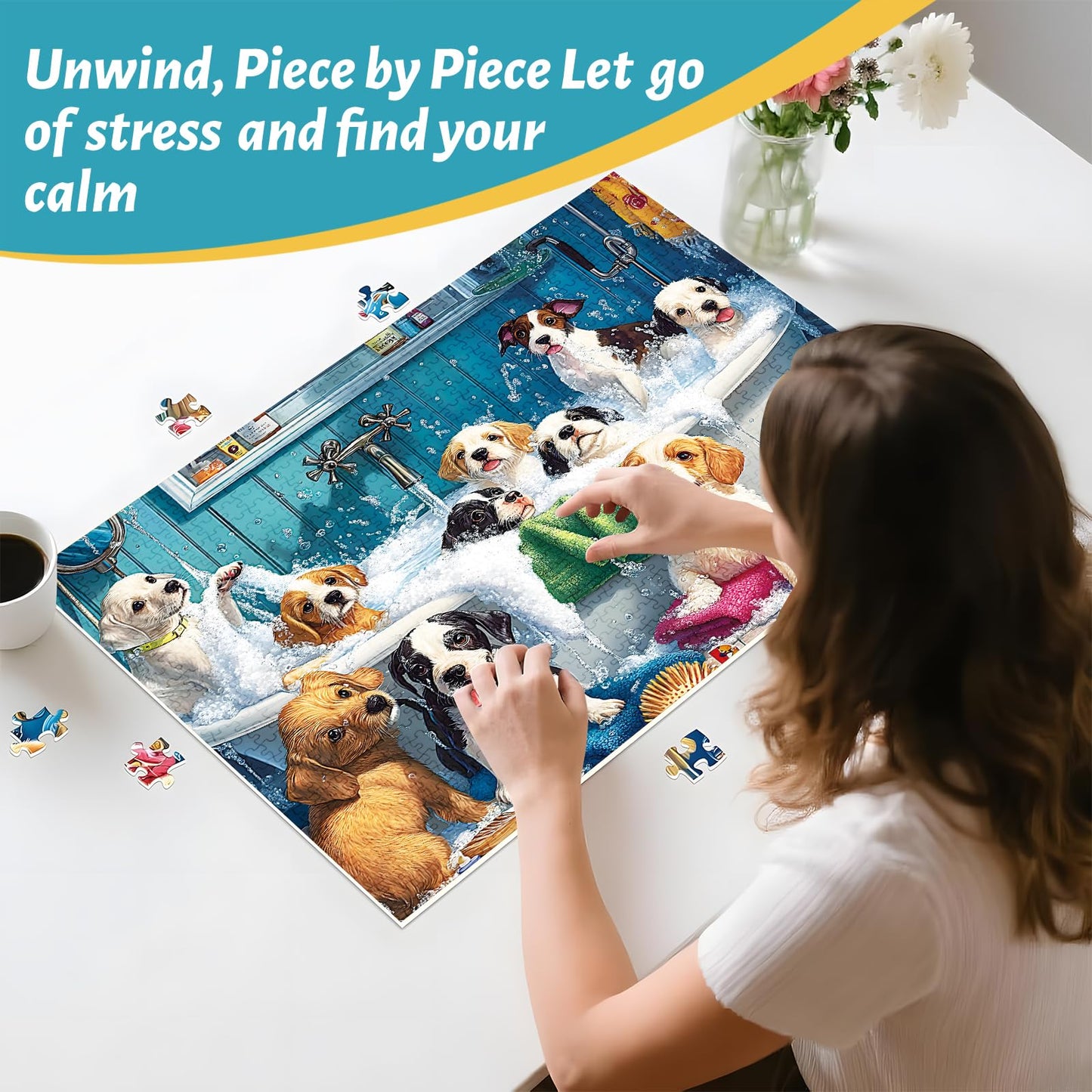 ZSYCZAO 500 Piece Puzzle for Adults – Cute Bathing Dogs Jigsaw, Eco-Friendly Recycled Paper (20.5 x 15 in)