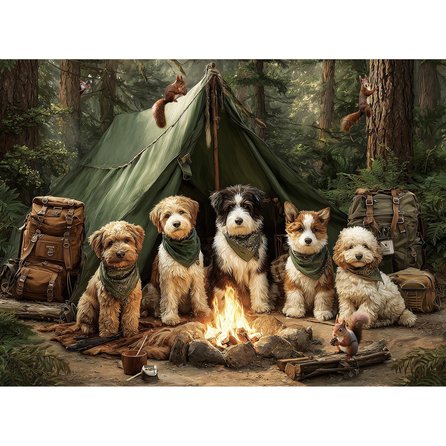 ZSYCZAO 500-Piece Forest Dogs Camping Puzzle for Adults — Challenging Jigsaw for Game Nights (20.5 x 15 in)