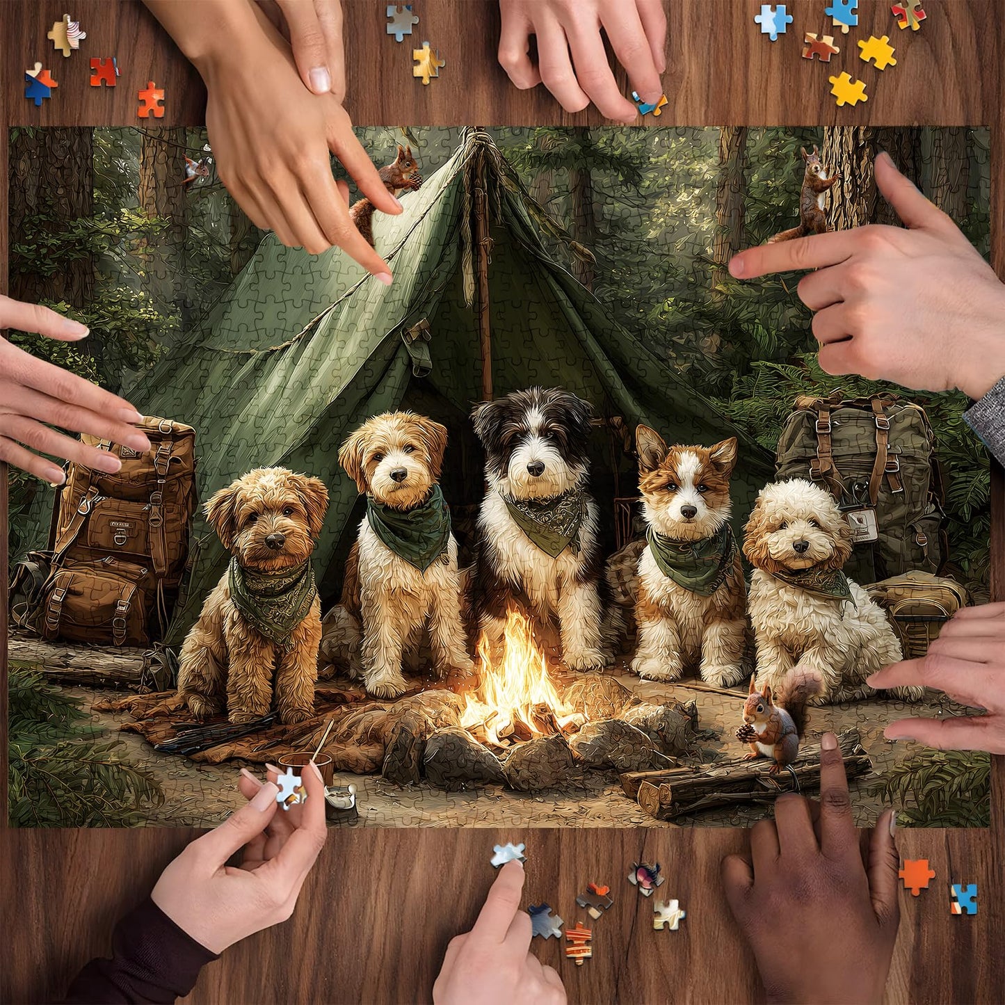 ZSYCZAO 500-Piece Forest Dogs Camping Puzzle for Adults — Challenging Jigsaw for Game Nights (20.5 x 15 in)