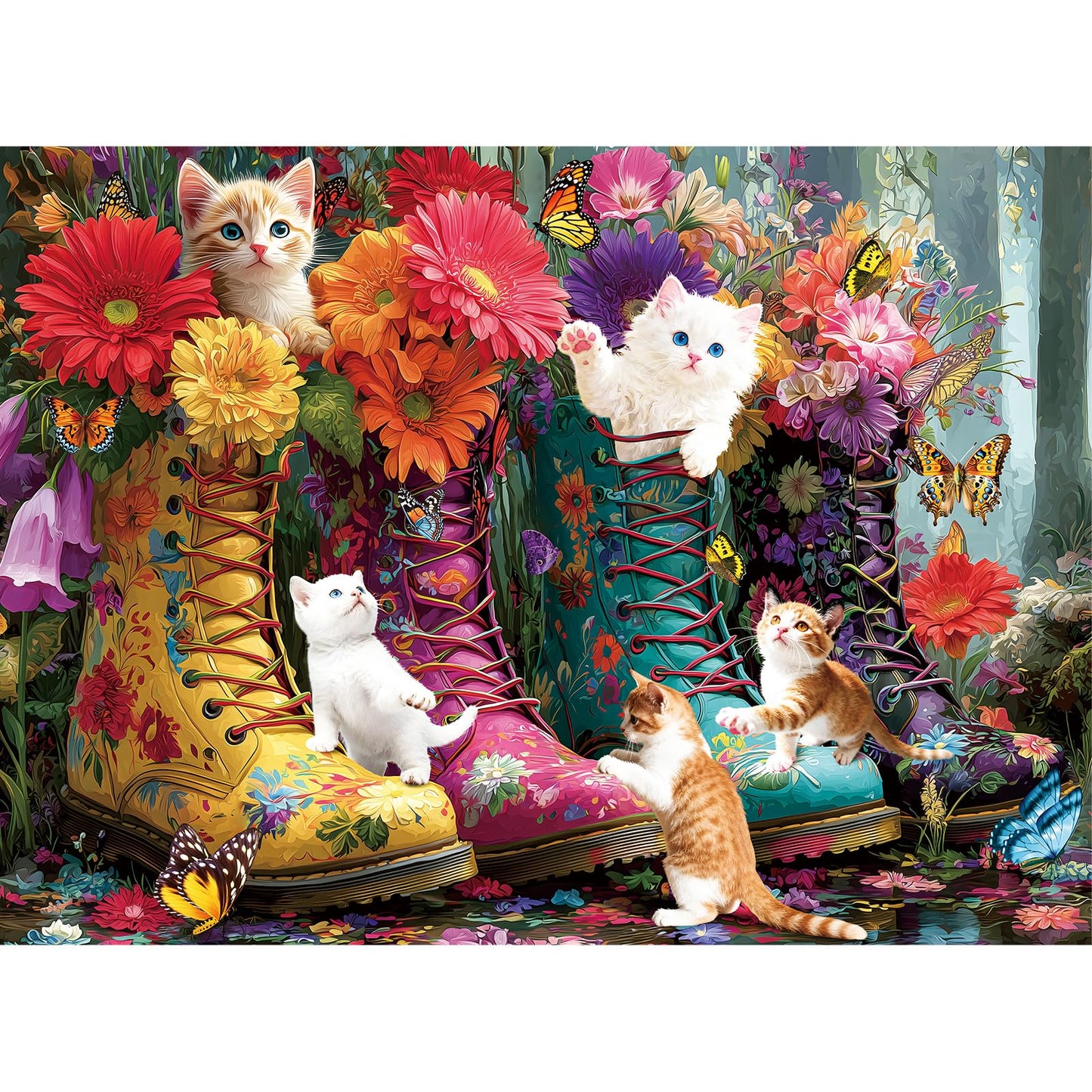 ZSYCZAO 500 Pieces Puzzle for Adults – Martin Boots Cats Flowers 20.5 x 15 in