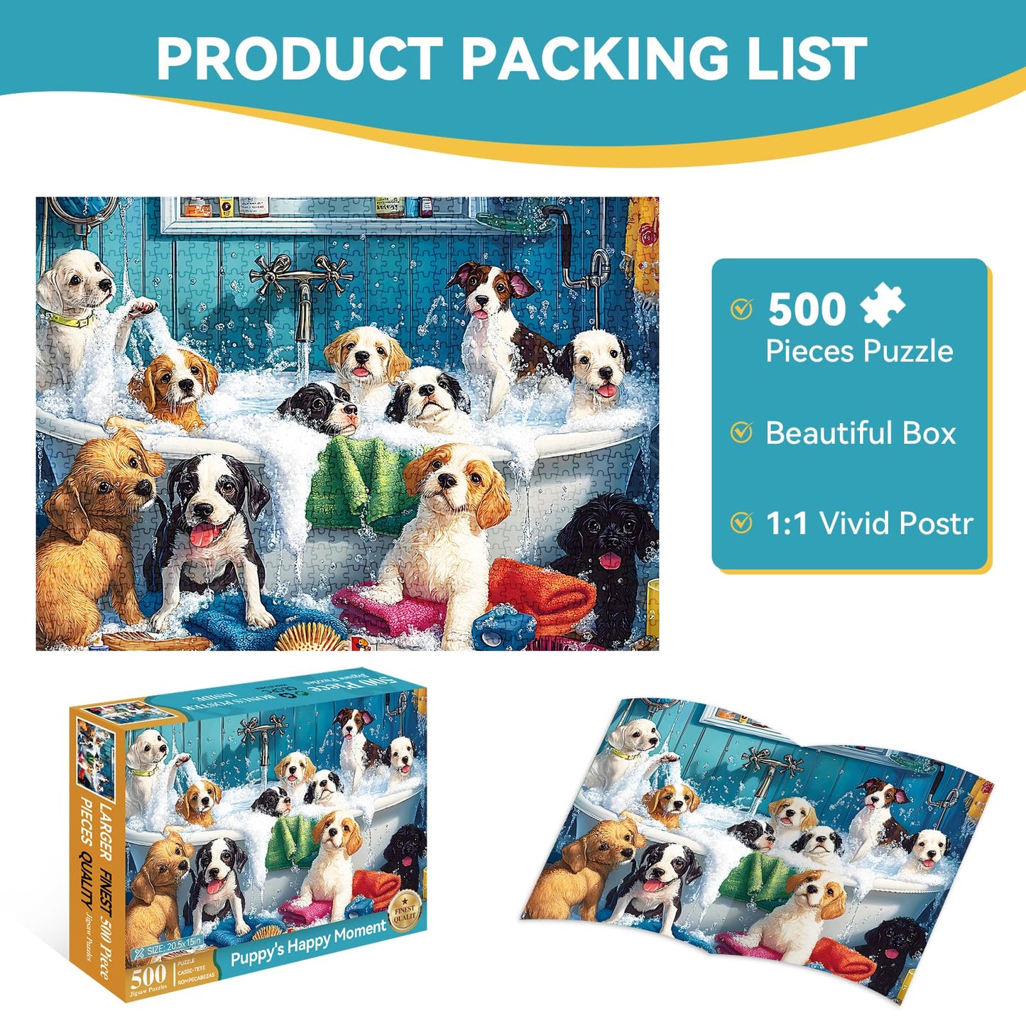ZSYCZAO 500 Piece Puzzle for Adults – Cute Bathing Dogs Jigsaw, Eco-Friendly Recycled Paper (20.5 x 15 in)