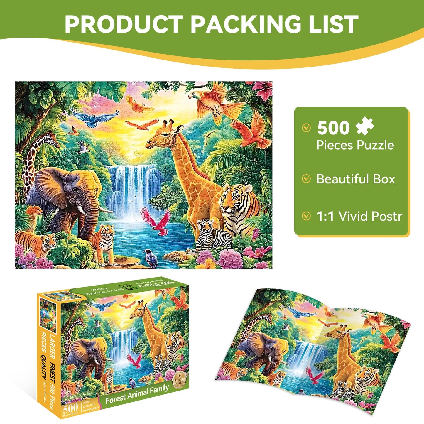ZSYCZAO 500 Piece Rainforest Animals Puzzle for Adults – Recycled Cardboard, Wall Art & Gift