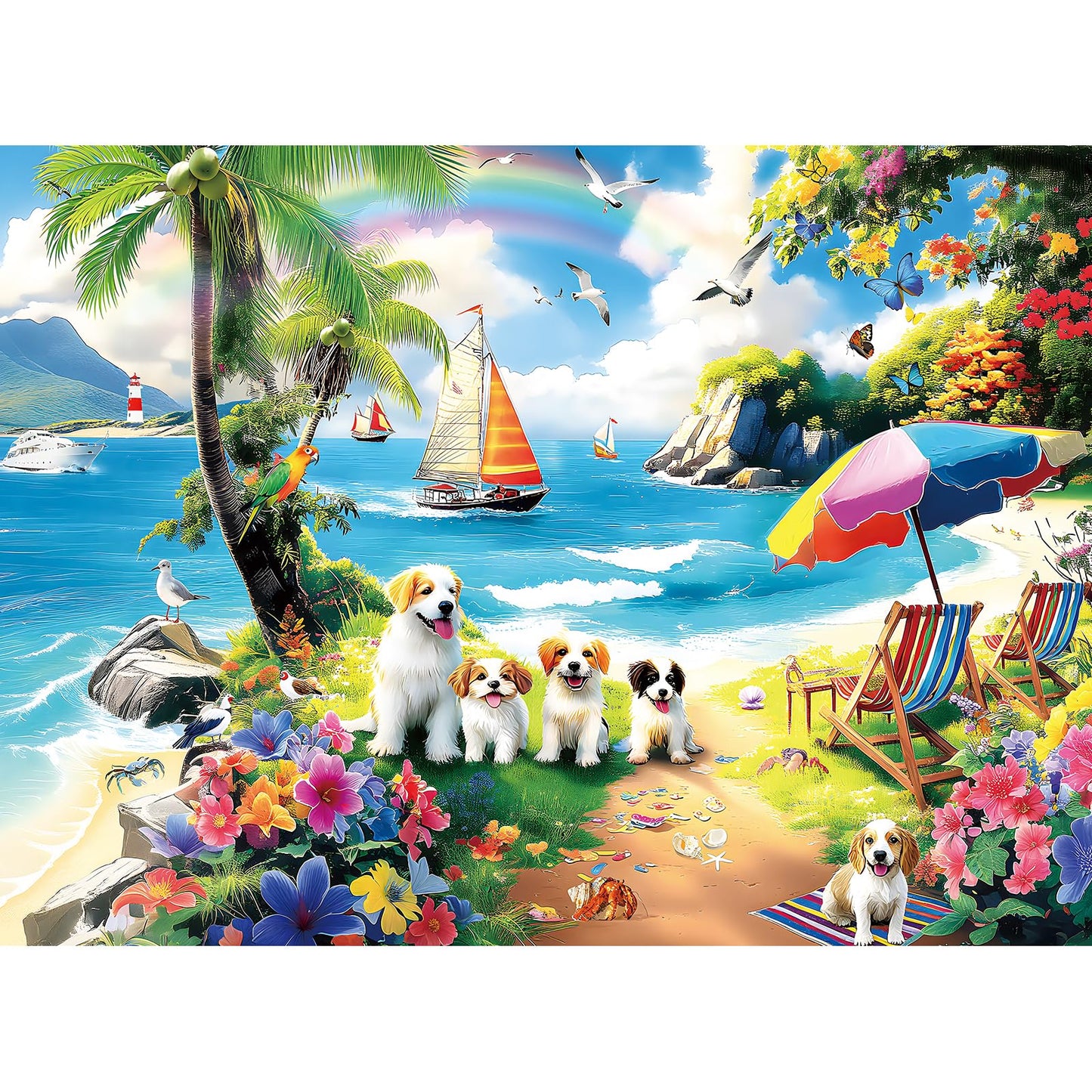 ZSYCZAO 300-Piece Adult Puzzle – Beach Dogs & Flowers (20.5 x 15 in)