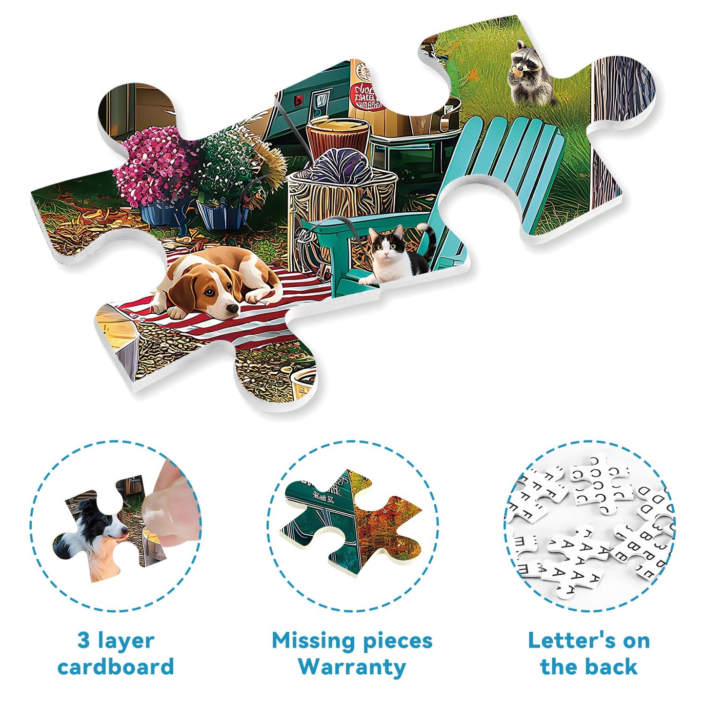 ZSYCZAO 300-Piece Puzzle for Adults – Autumn Camping Campfire Dogs (Large Piece) – 20.5 x 15 in