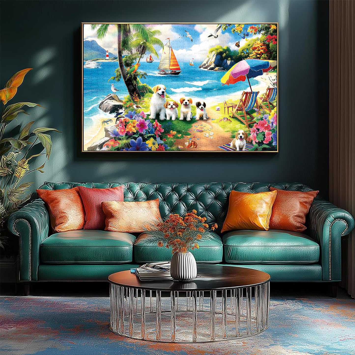 ZSYCZAO 300-Piece Adult Puzzle – Beach Dogs & Flowers (20.5 x 15 in)