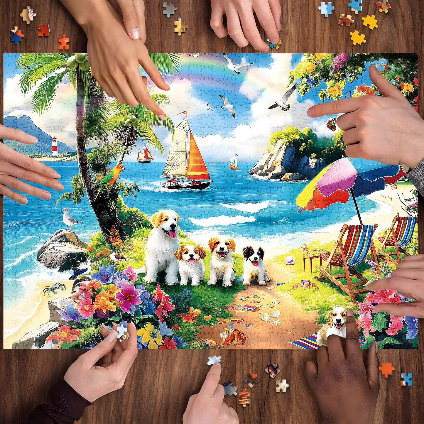 ZSYCZAO 300-Piece Adult Puzzle – Beach Dogs & Flowers (20.5 x 15 in)