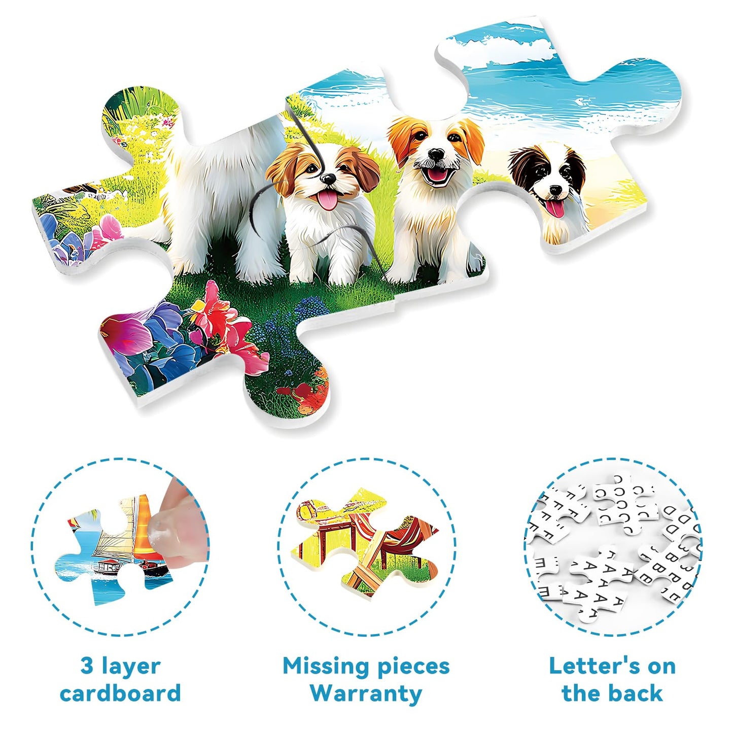 ZSYCZAO 300-Piece Adult Puzzle – Beach Dogs & Flowers (20.5 x 15 in)