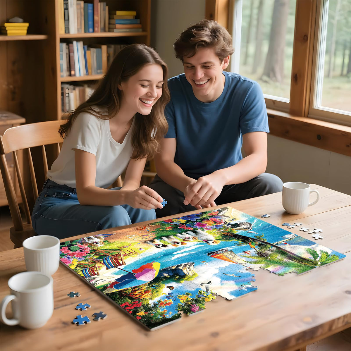 ZSYCZAO 300-Piece Adult Puzzle – Beach Dogs & Flowers (20.5 x 15 in)