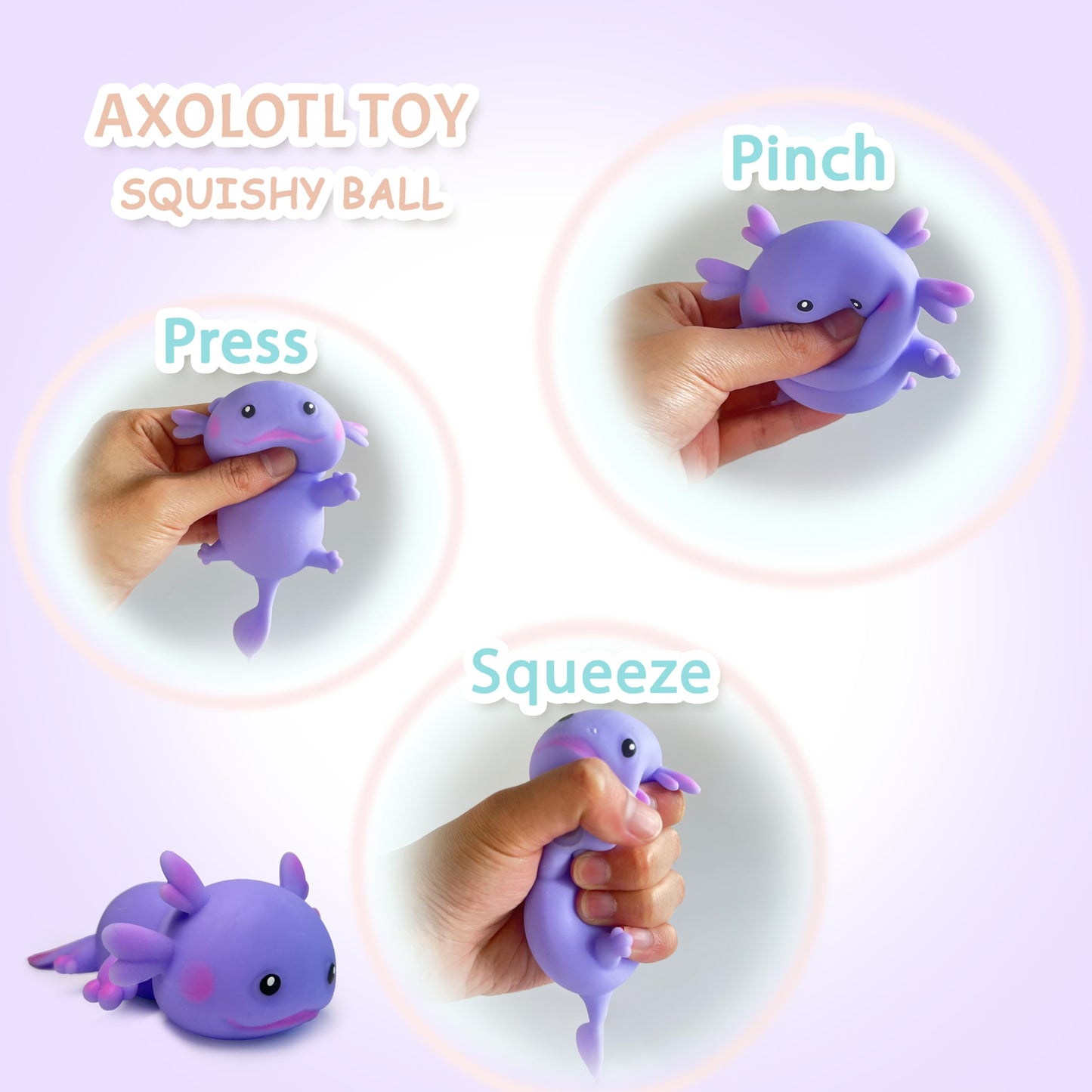 ZTATU Axolotl Squishy Stress Ball - Purple | Fidget Toy for Kids & Adults