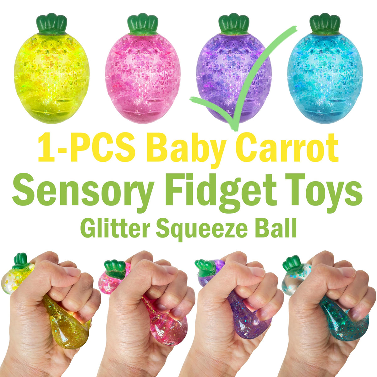 ZTATU Carrot Stress Ball – Glittery Squishy Fidget Toy for Kids & Adults (Purple)
