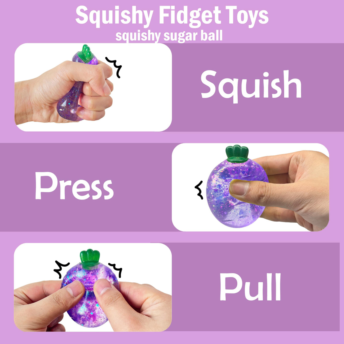 ZTATU Carrot Stress Ball – Glittery Squishy Fidget Toy for Kids & Adults (Purple)