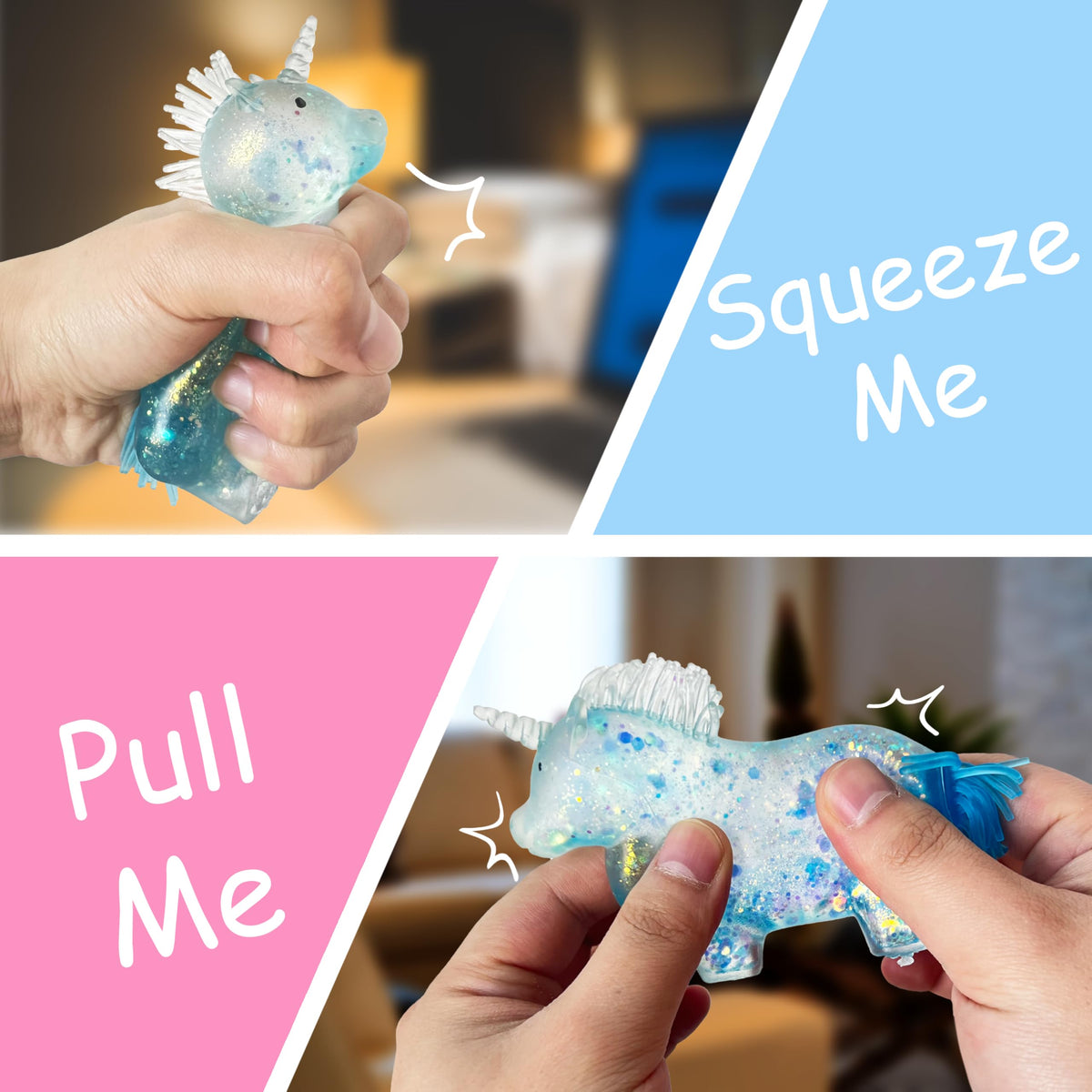 ZTATU Unicorn Squishy Fidget Toys for Kids — Sensory Squeeze Ball with Rainbow Glitter Design