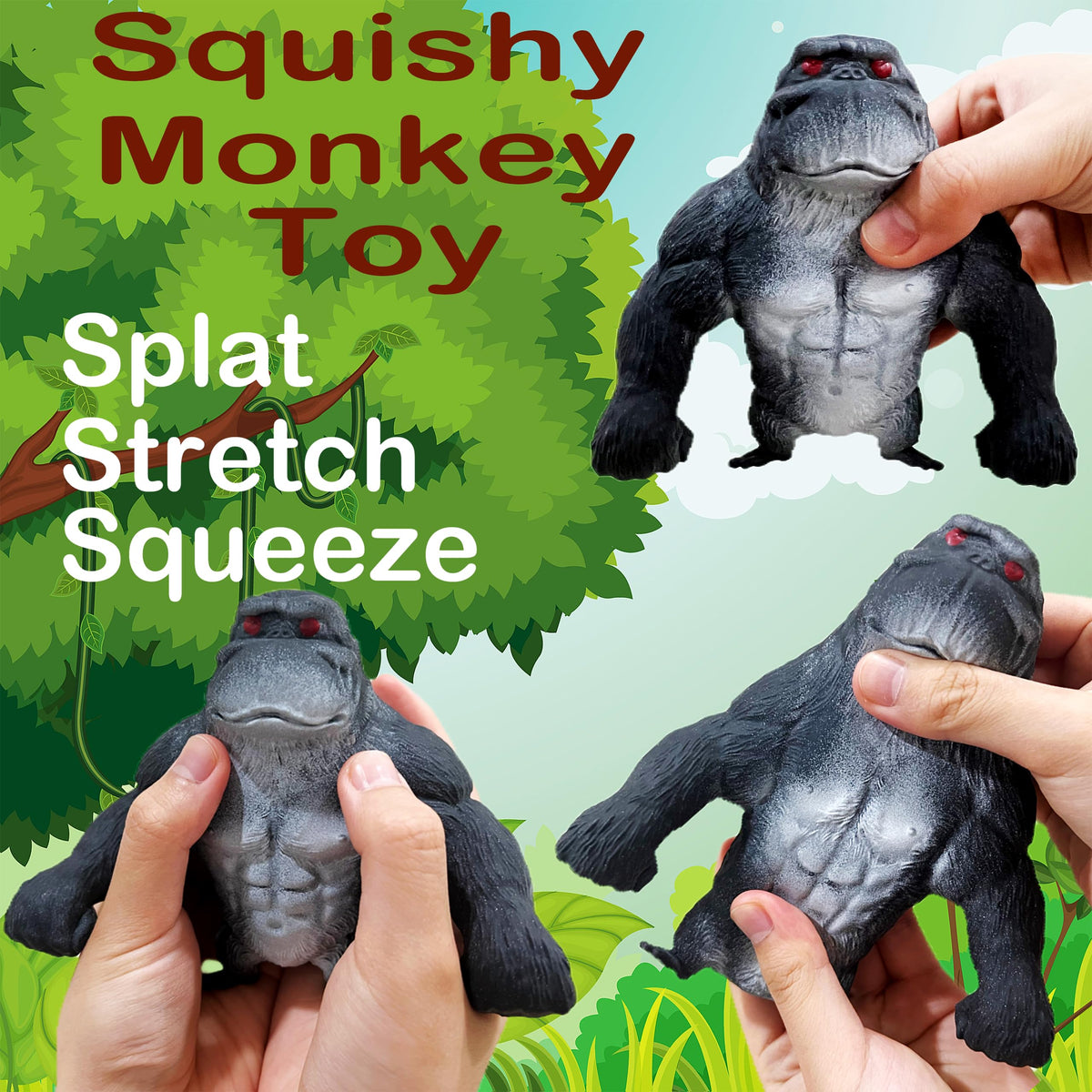 ZTATU Squishy Monkey World Toy – Black Stretchy Fidget Stress Ball (1-Pack)