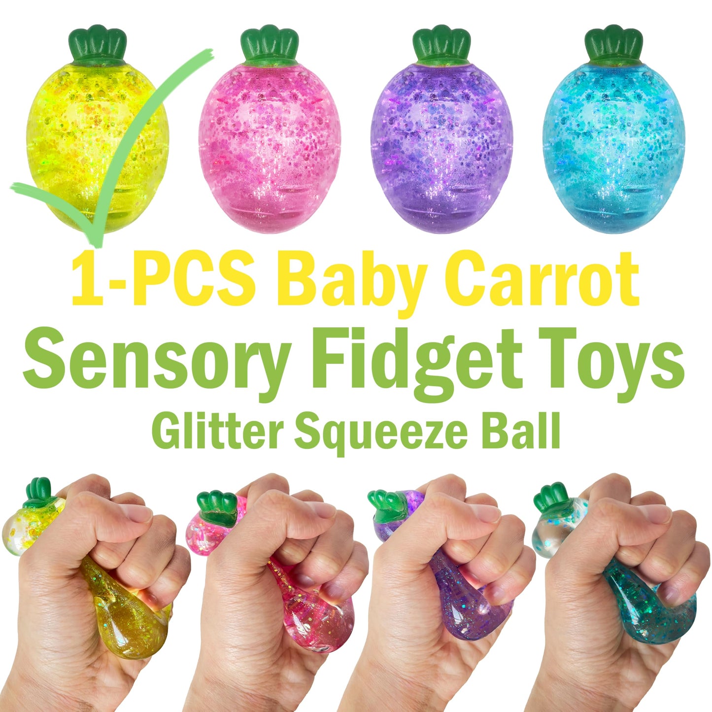 ZTATU Carton Baby Carrot Squishy Fidget Toy – Glitter Sugar Ball for Kids & Adults