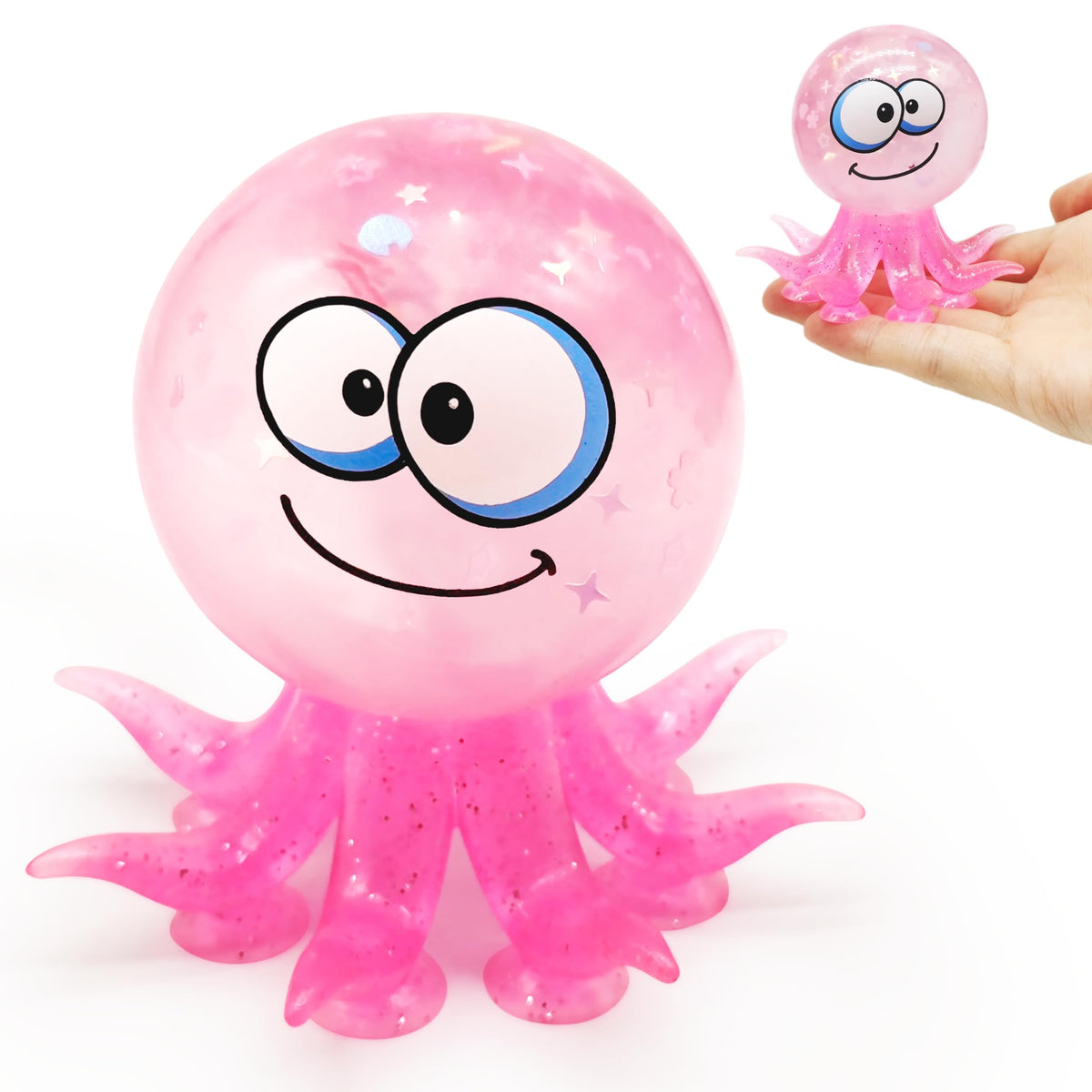 ZTATU Octopus Squishy Toys – Stress Ball Fidget with Suction Cup (Pink)
