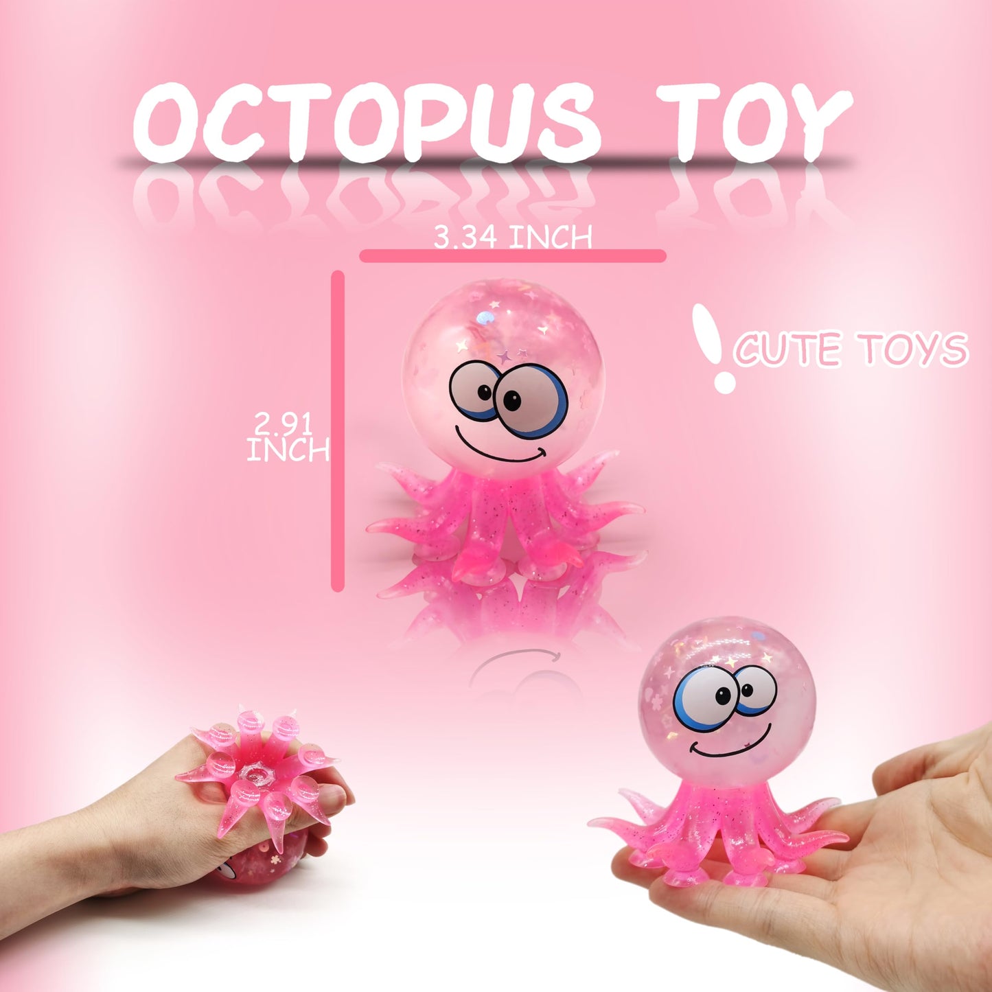 ZTATU Octopus Squishy Toys – Stress Ball Fidget with Suction Cup (Pink)