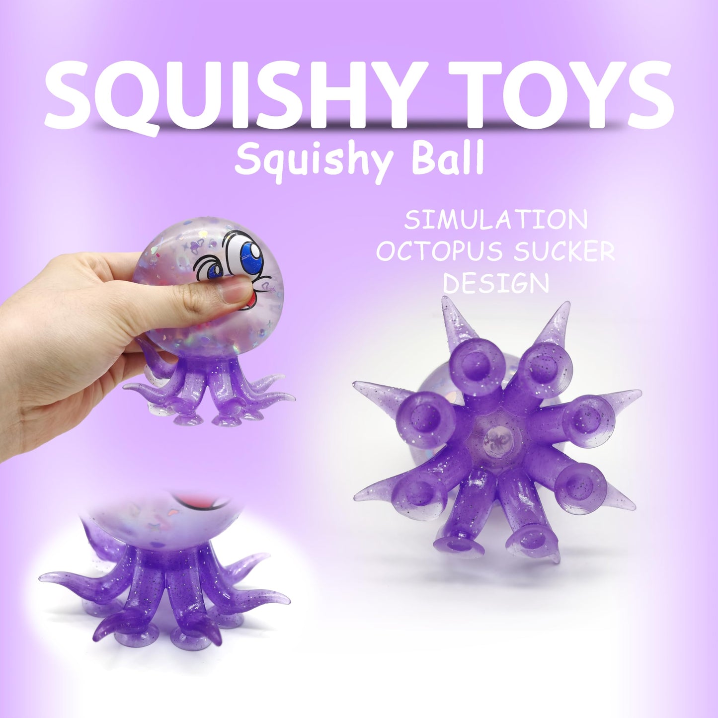 ZTATU Octopus Stress Ball with Suction Cup – Fidget Toy for Stress Relief, Party Favors (Purple)