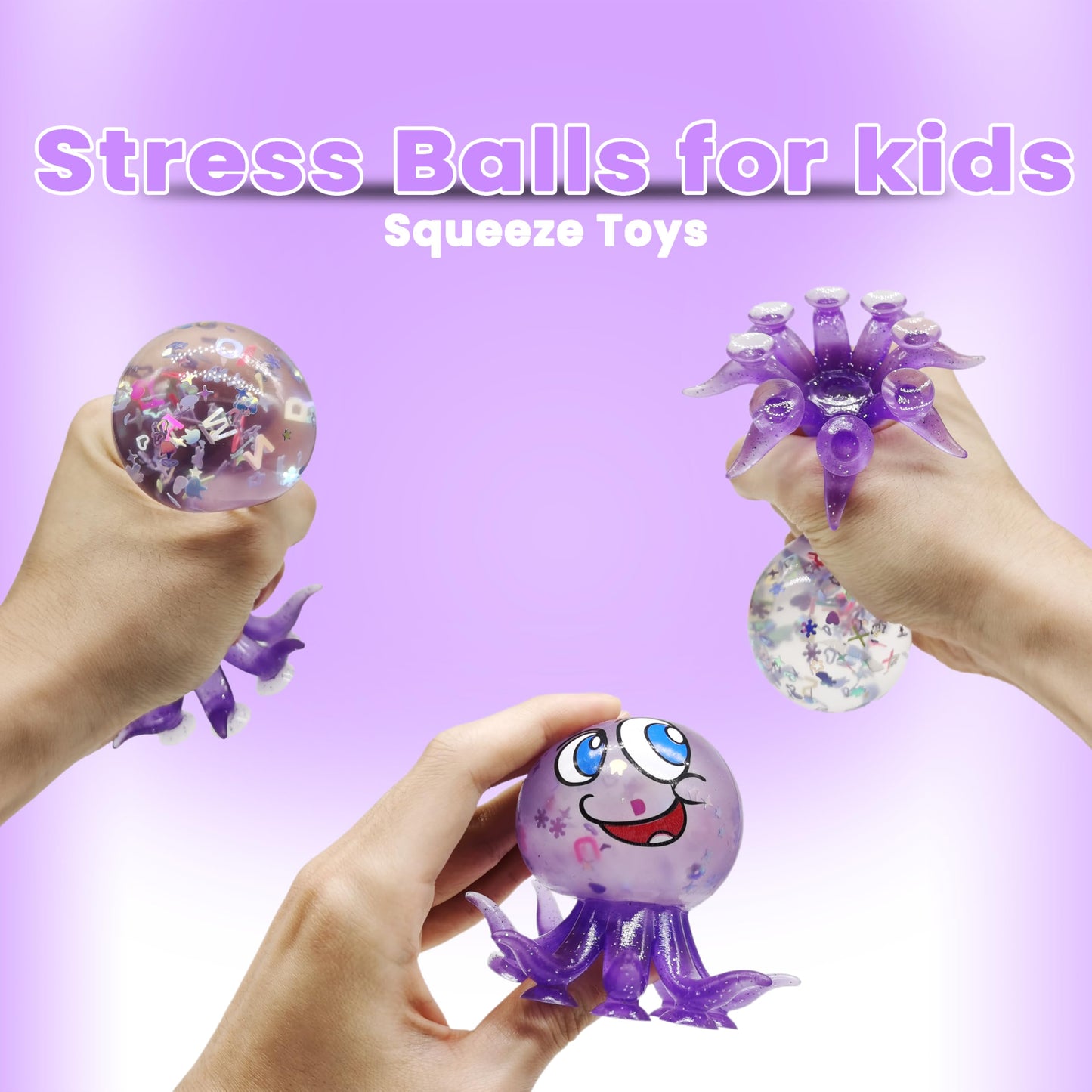 ZTATU Octopus Stress Ball with Suction Cup – Fidget Toy for Stress Relief, Party Favors (Purple)