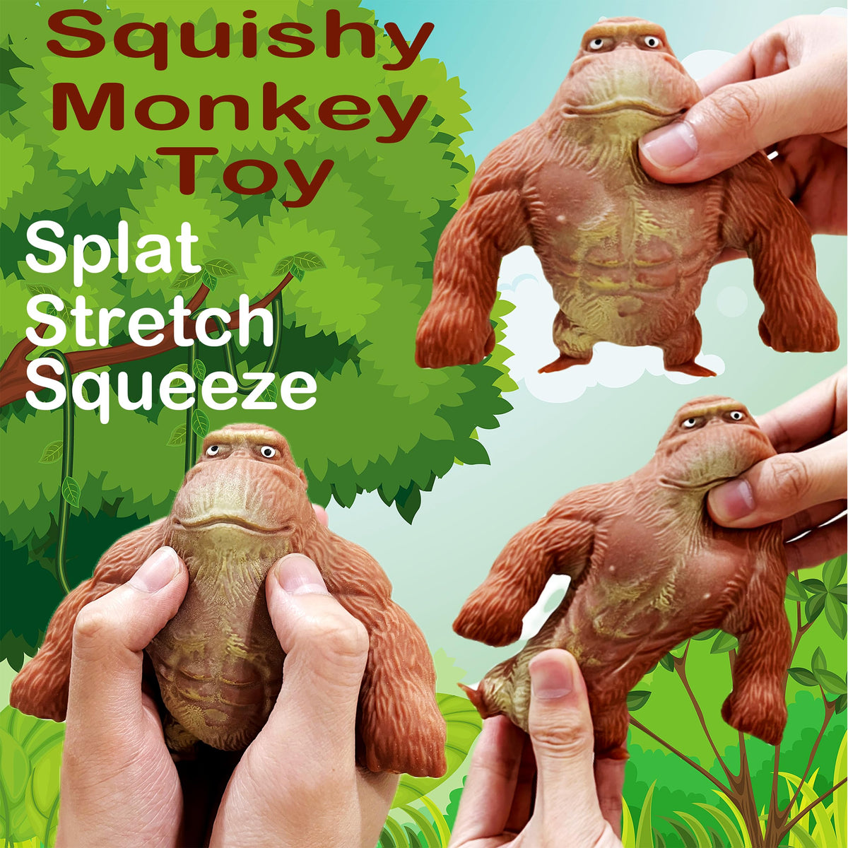 ZTATU Squishy Monkey Toy – Stretchy Fidget Ball for Kids (Brown)