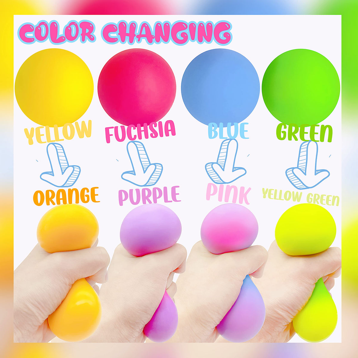ZTATU Squishy Stress Balls - 4 Pack Color-Changing Sensory Fidget Toys for Kids