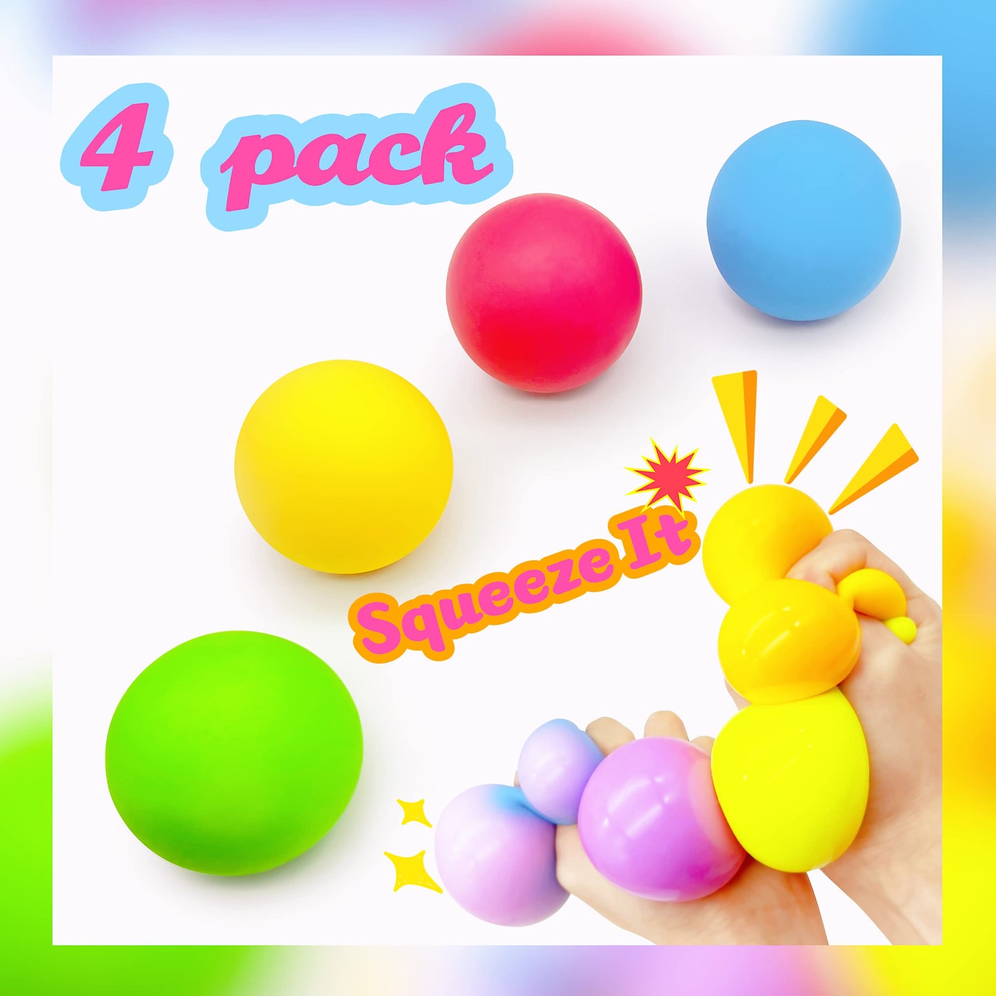 ZTATU Squishy Stress Balls - 4 Pack Color-Changing Sensory Fidget Toys for Kids