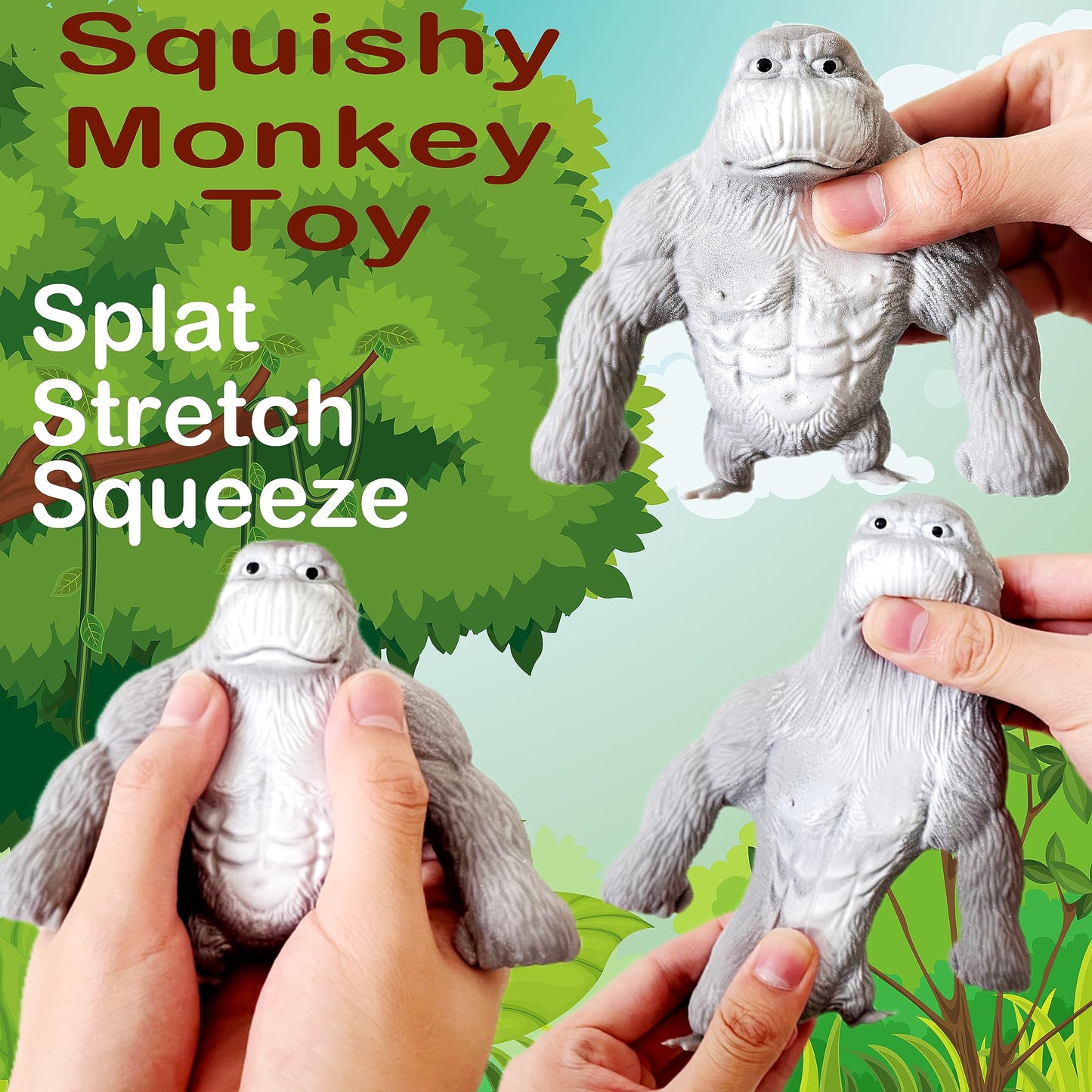 ZTATU Stretchy Monkey World Toy Grey | Squishy Monkey Toy for Stress Relief & Sensory Play (1-Pack)